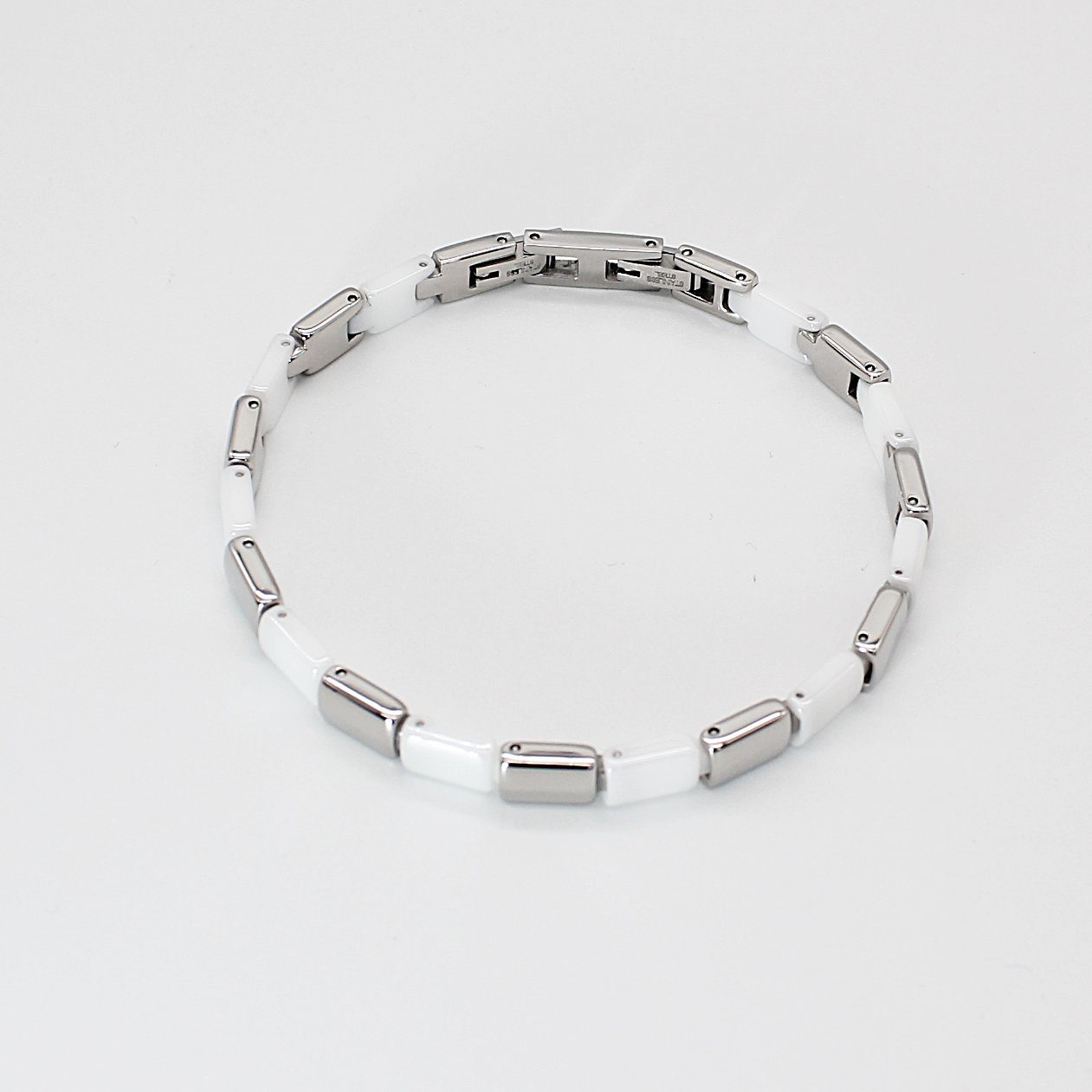 ELLAWIL Gliederarmband Edelstahl- Keramikarmband Handgelenkkette Damenarmband Weiß Silber (Armbandlänge 19 cm, Breite 6 mm x 3 mm), inklusive Geschenkschachtel