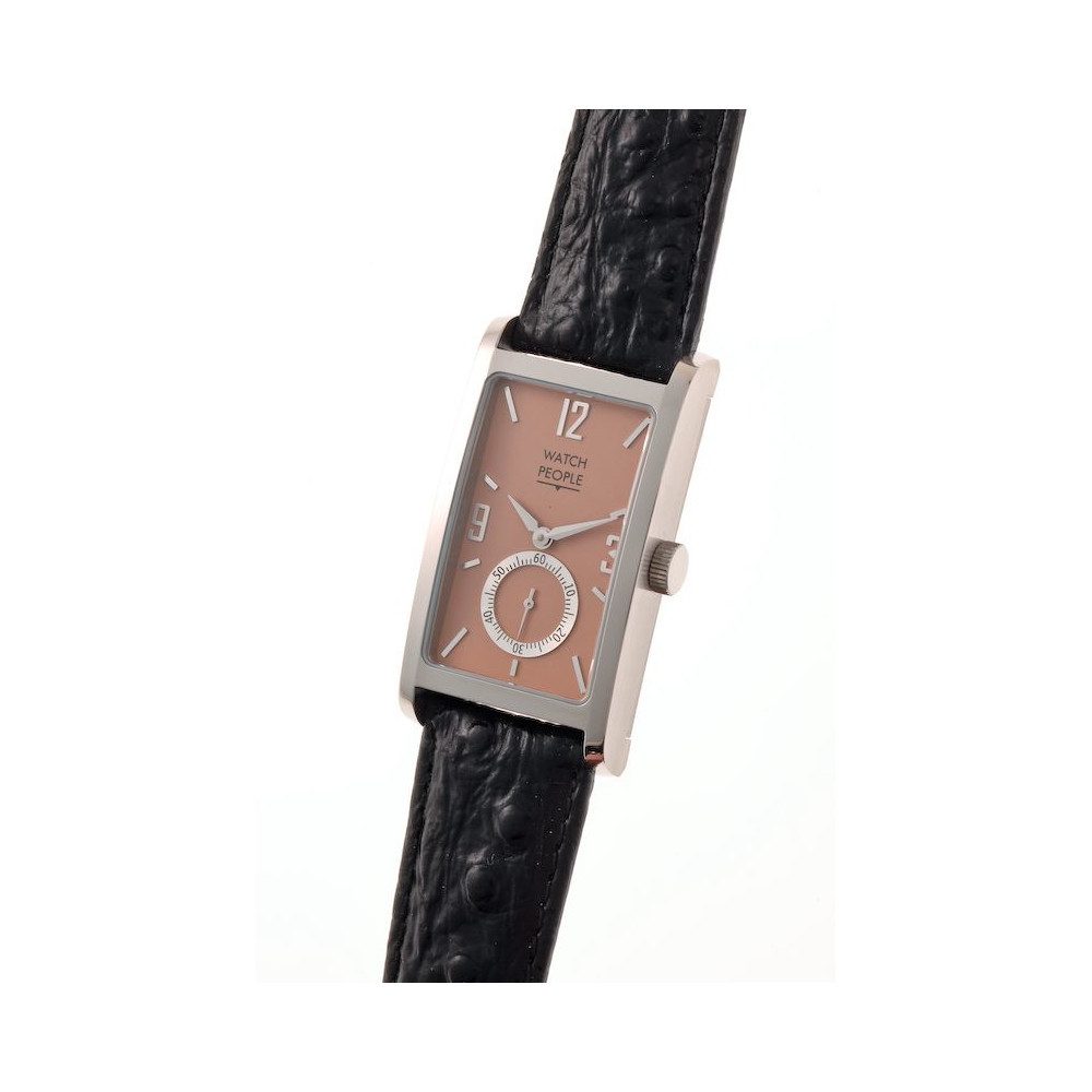 Watchpeople Quarzuhr Damen Midea Leder Schwarz Silber Eckig kleine Sekunde WP-9000582, Gehäusedeckel mit 4 Schrauben geschraubt, kleine Sekunde