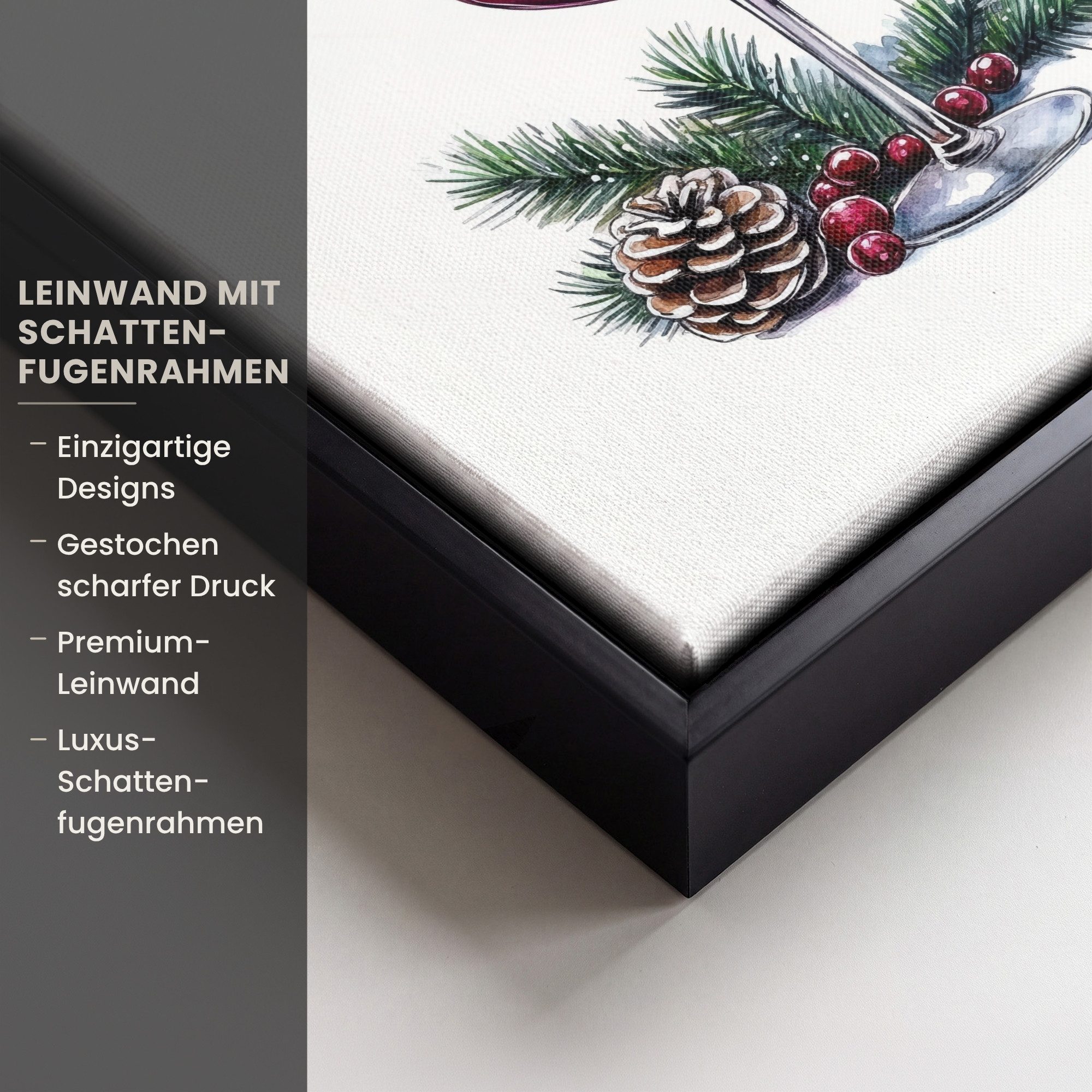 OneMillionCanvasses® Leinwandbild mit Rahmen - Winter - Cocktail - Dekoration - Getränk - Weihnachten, Fotodruck (1 St), Leinwand Bilder Klein, Wand Dekoration Aesthetic 20x20cm