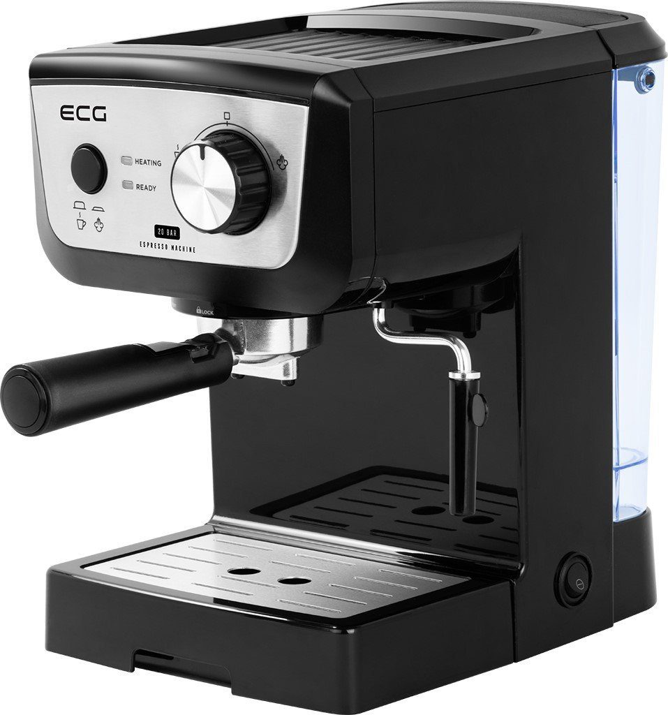 ECG Siebträgermaschine, 1.25l Kaffeekanne, Edelstahlfilter, Rutschfeste Füße, Edelstahlfilter für 1 oder 2 Tassen