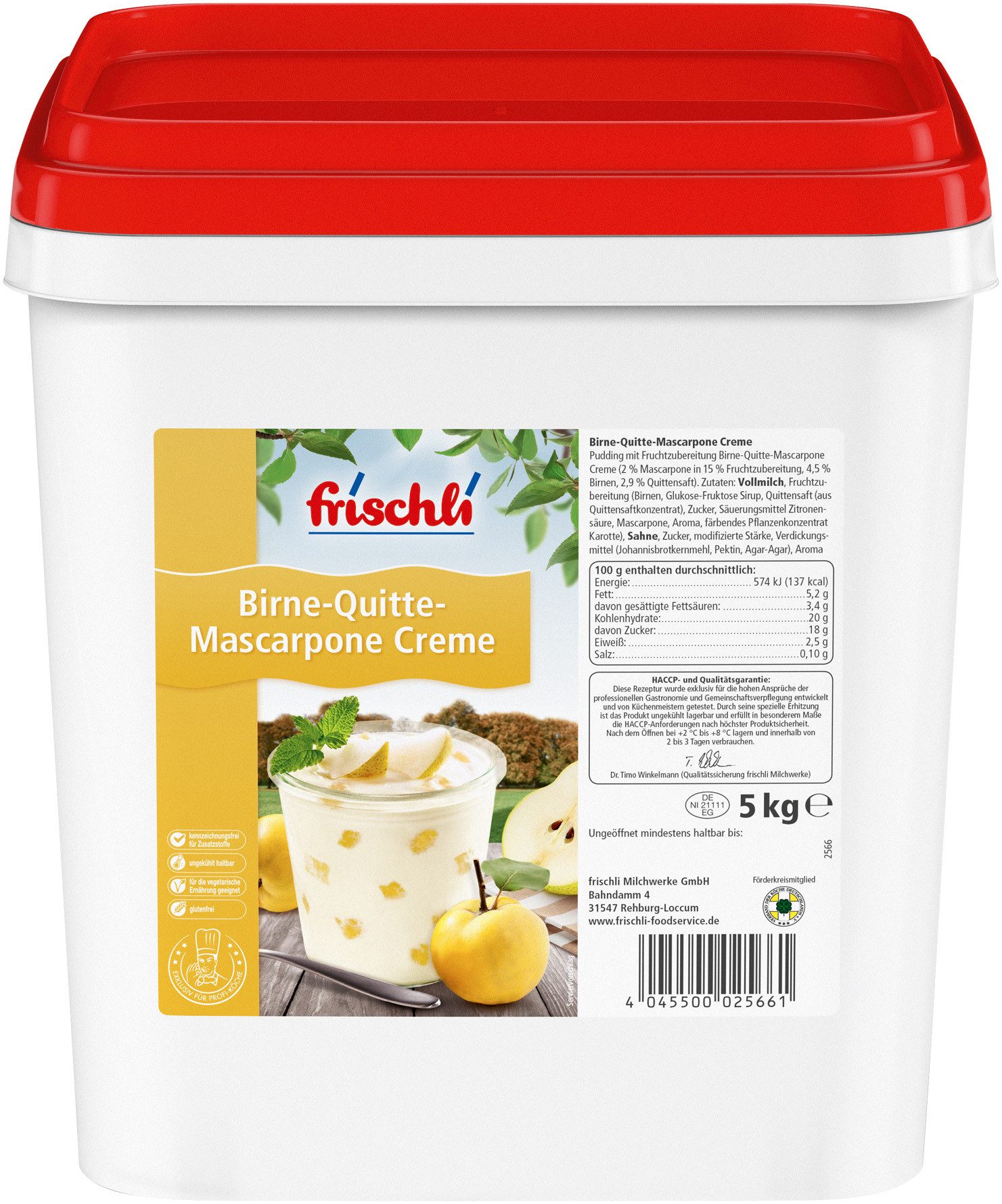 frischli Süßigkeit, Frischli Birne-Quitte Mascarponecreme leckeres Saisondessert 5000g