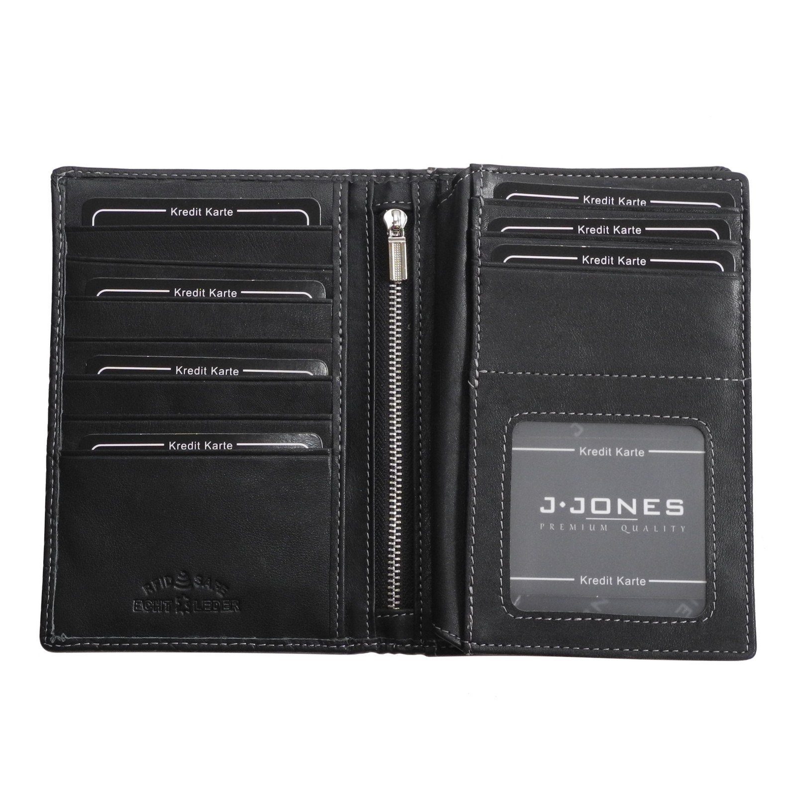 Leder Kartenetui J.JONES Kreditkartenmappe safe RFID - Ausweisshülle Schwarz J.Jones Brieftasche