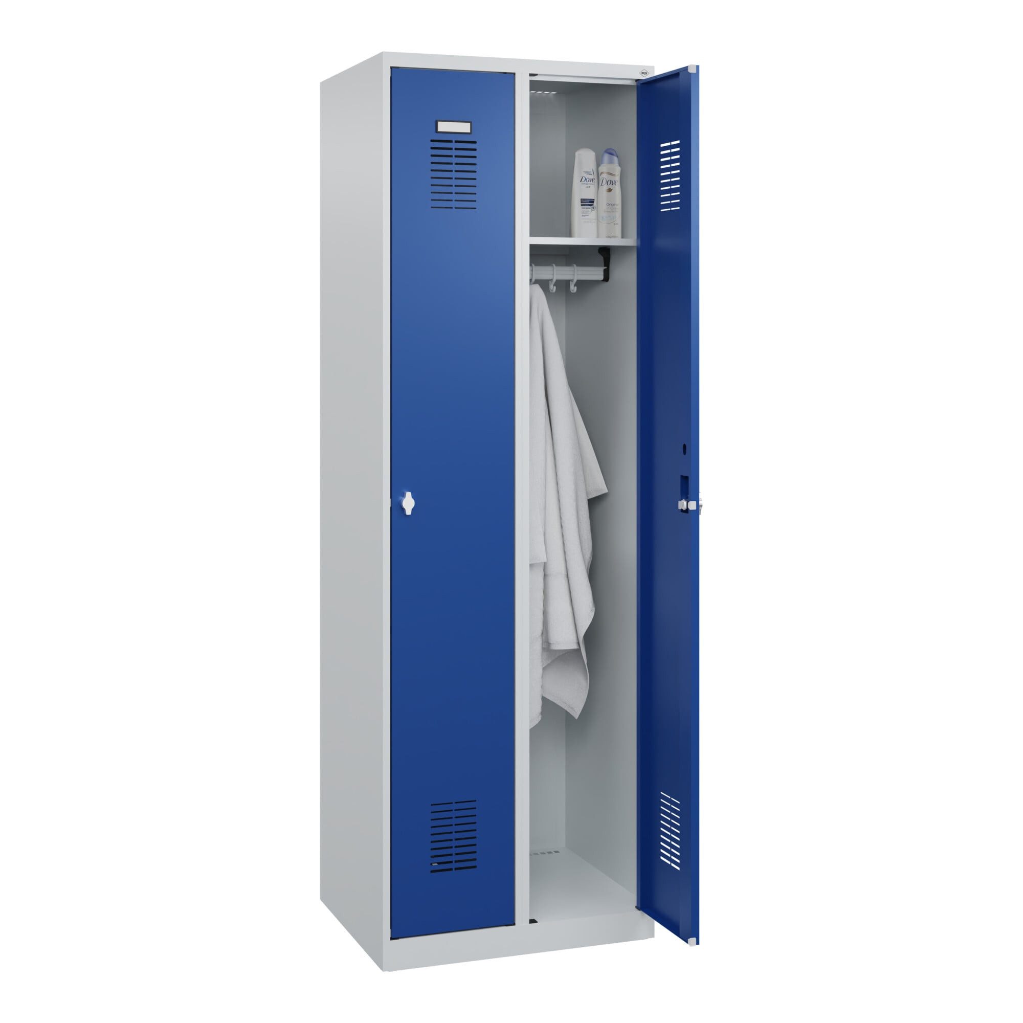 C+P Schranksystem C+P Spind Basis PLUS, 2 Abteile, 1850x600x500mm, 7035/5010