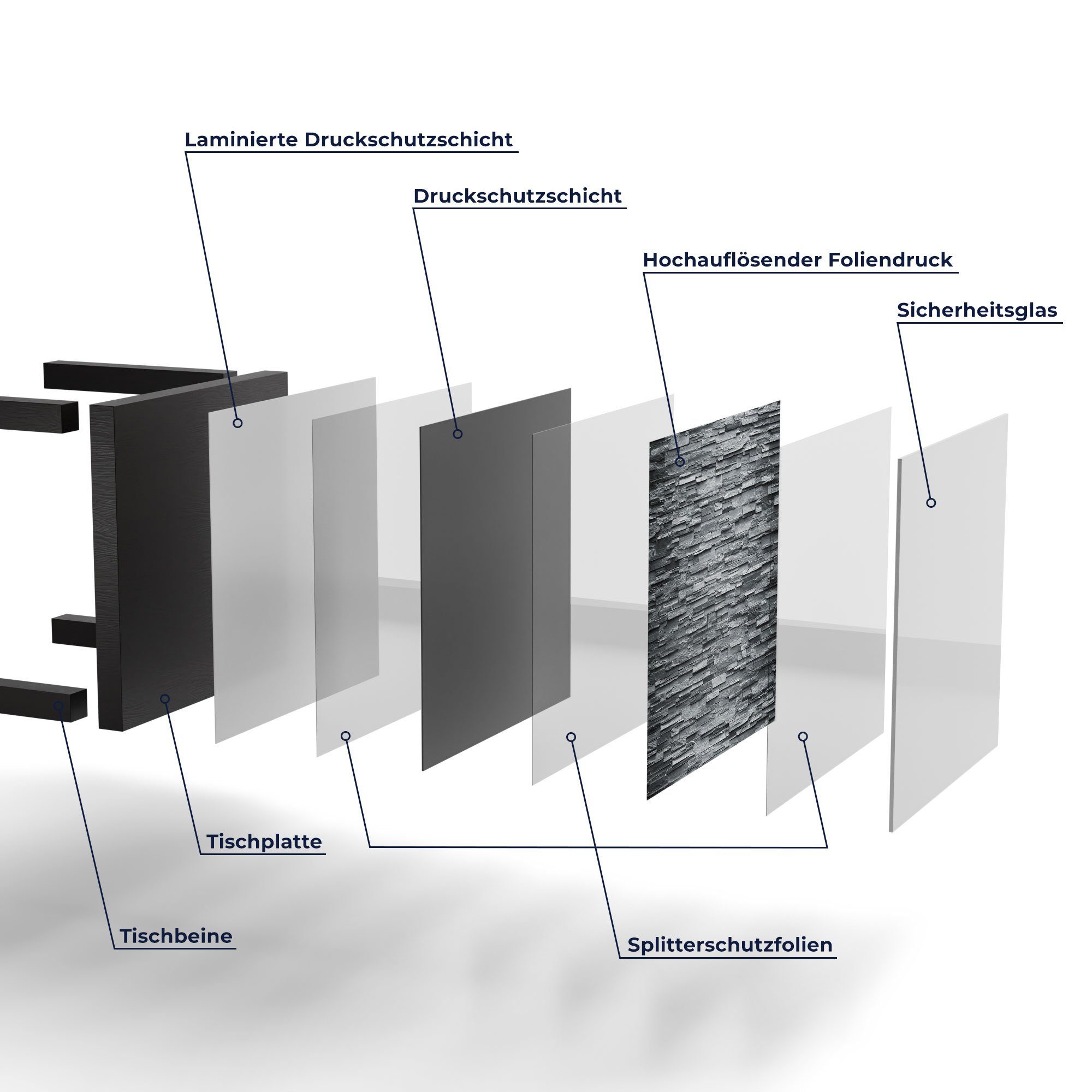 modern Couchtisch DEQORI Glas 'Unebene Schieferwand', Glastisch Beistelltisch Schwarz