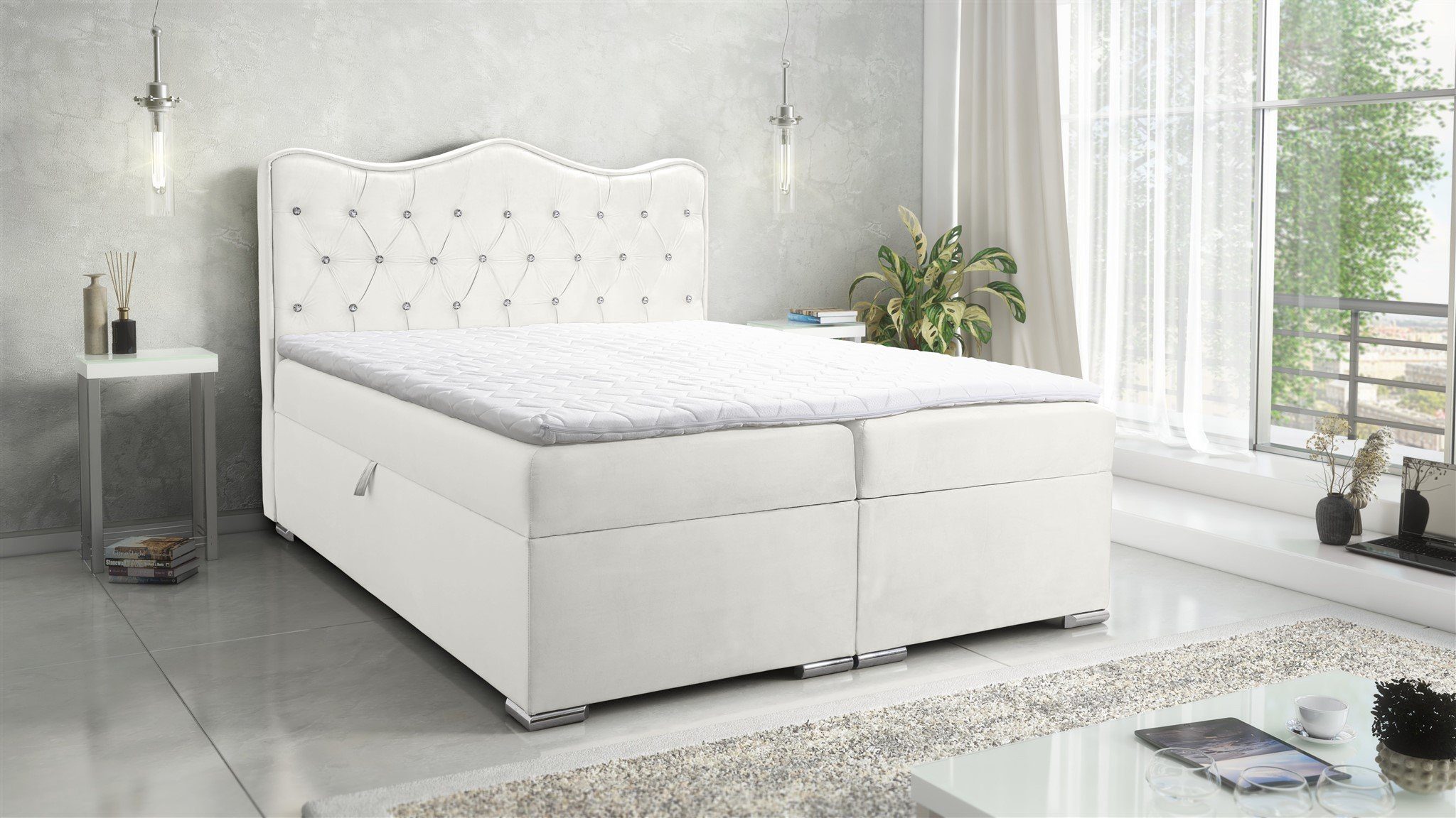 Fun Möbel Boxbett Schlafzimmerbett SULTAN New in Stoff Velvet X (inkl. Kaltschaumtopper und Bettkästen)