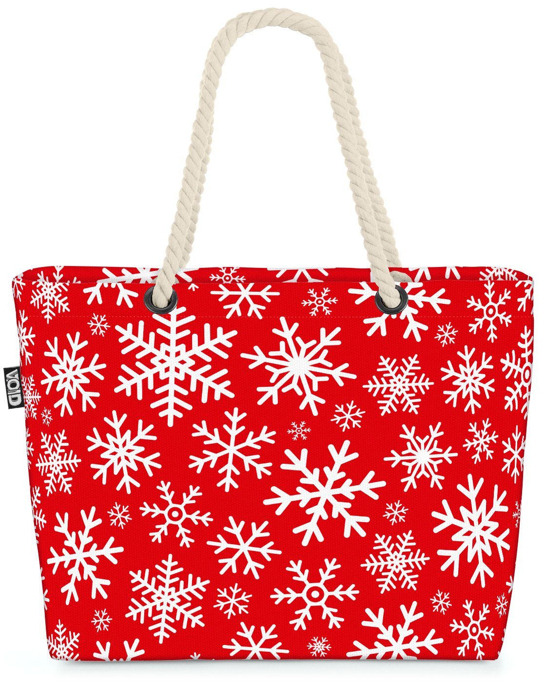 VOID Strandtasche (1-tlg), Schneeflocken Weiss Rot Beach Bag Winter Weihnachten Geschenkpapier Geschenke M