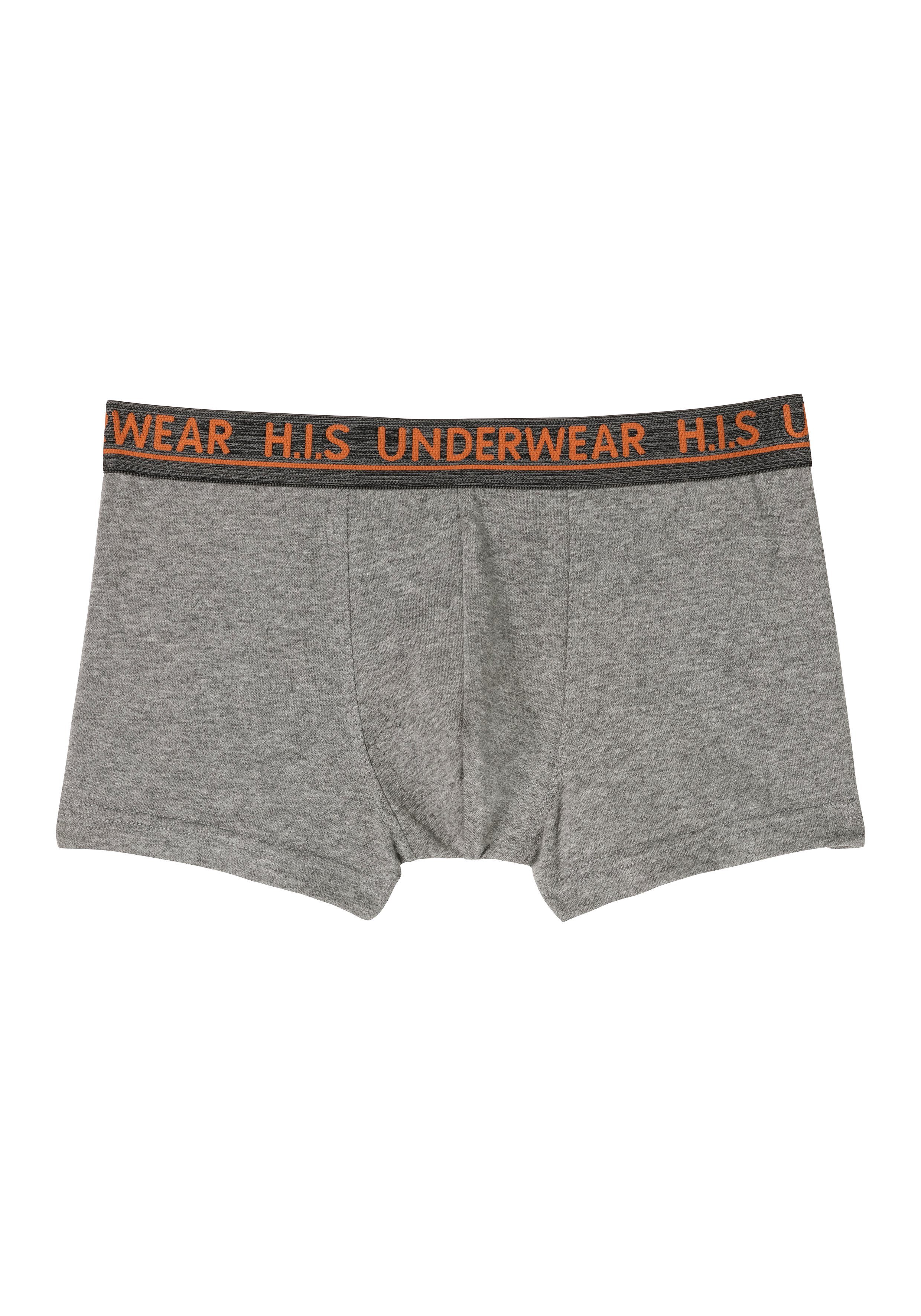 H.I.S Boxer (Packung, Jungen 4-St) mit navy, blau-meliert, meliertem Webbund Logo grau-meliert, schwarz für