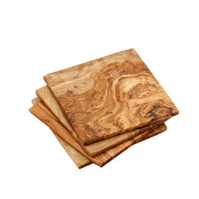 NATUREHOME Getränkeuntersetzer Holz Glas-Untersetzer Olivenholz 9 cm versch. Sets, Spar-Sets, 4-tlg., 9x9 cm, Vegan