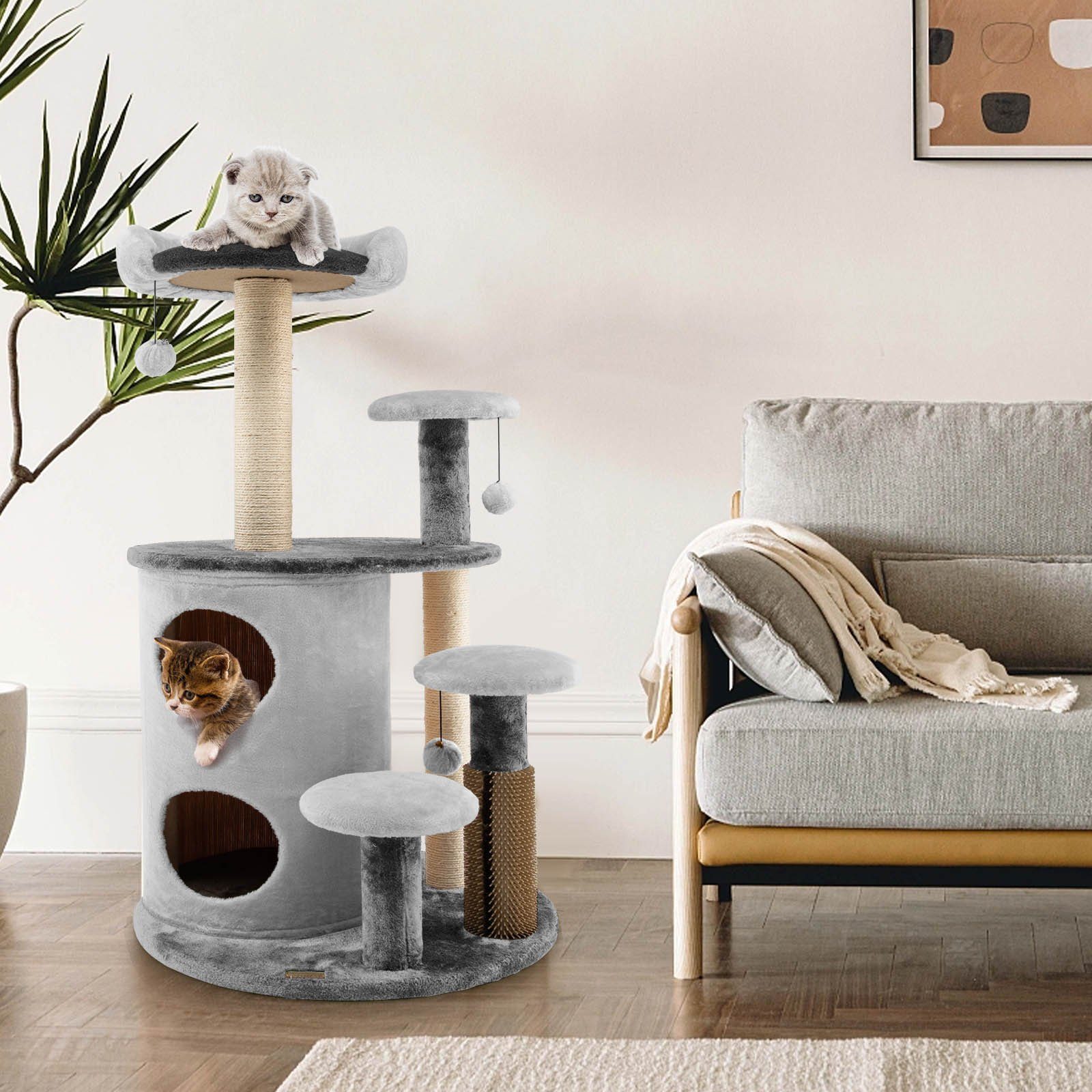 COSTWAY Kratzbaum »Katzenbaum, Katzenmöbel, Kletterbaum«, mit 3 ... - Costway Kratzbaum Katzenbaum Katzenmoebel Kletterbaum Mit 3 Fellknaeuel 4 RunDen Plattformen Grau