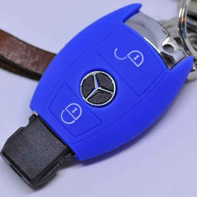 mt-key Schlüsseltasche Autoschlüssel Softcase Silikon Schutzhülle Blau, für Mercedes Benz Sprinter W906 E C-Klasse 2 Tasten Smartkey