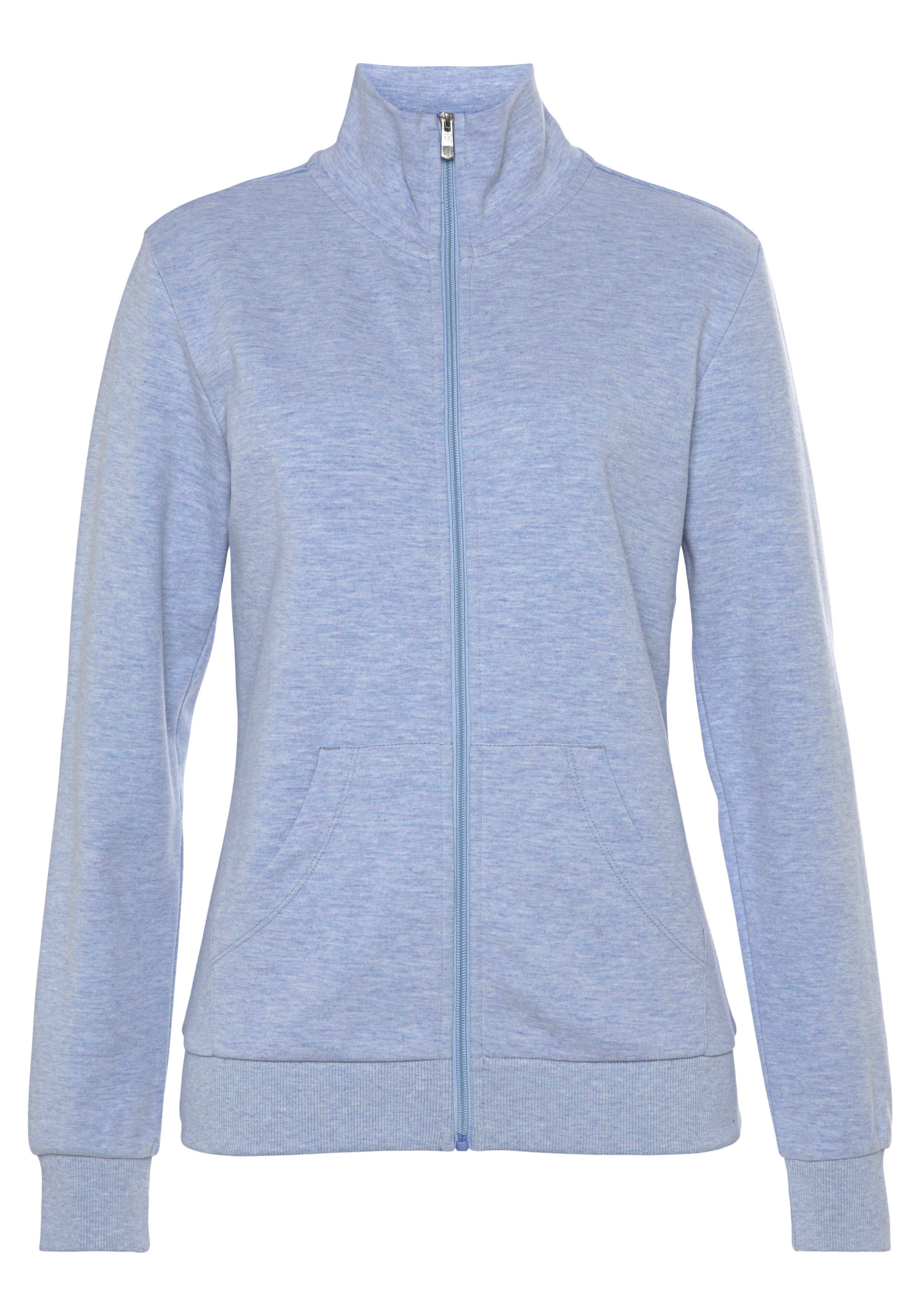 Bench. Loungewear Sweatjacke hellblau Loungewear, Logostickerei - Loungeanzug Stehkragen, meliert Loungejacke mit am glänzender