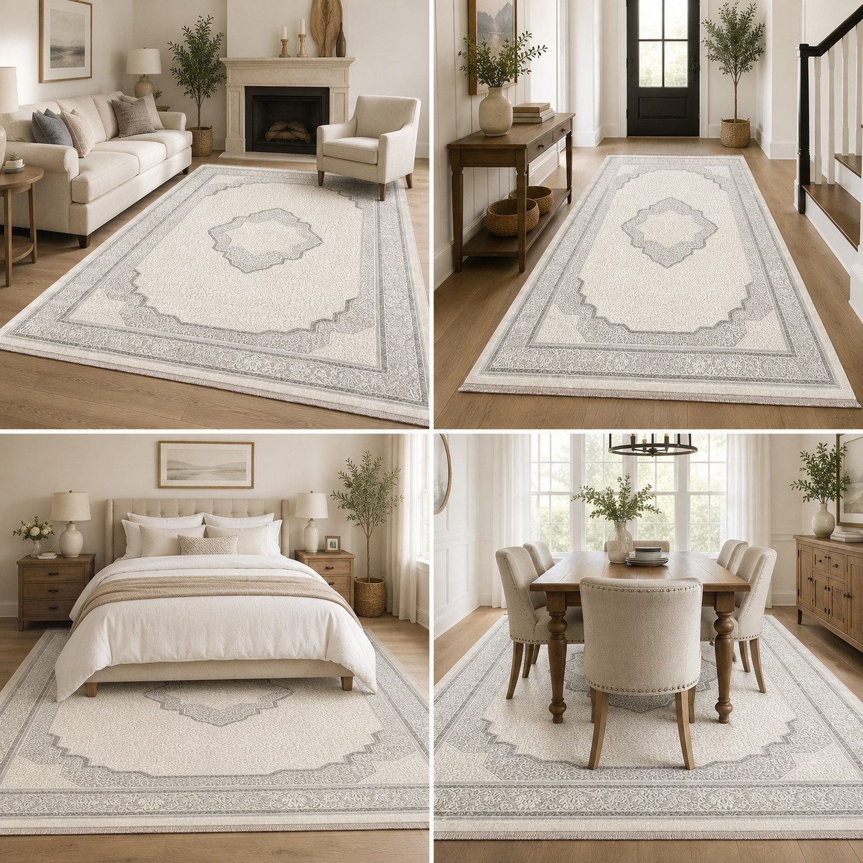 Carpetilla Designteppich Designer Wohnzimmer Teppich Orientisch Rechtetig modern Grau_Cream, Rechtetig, Höhe: 15 mm, Farbecht