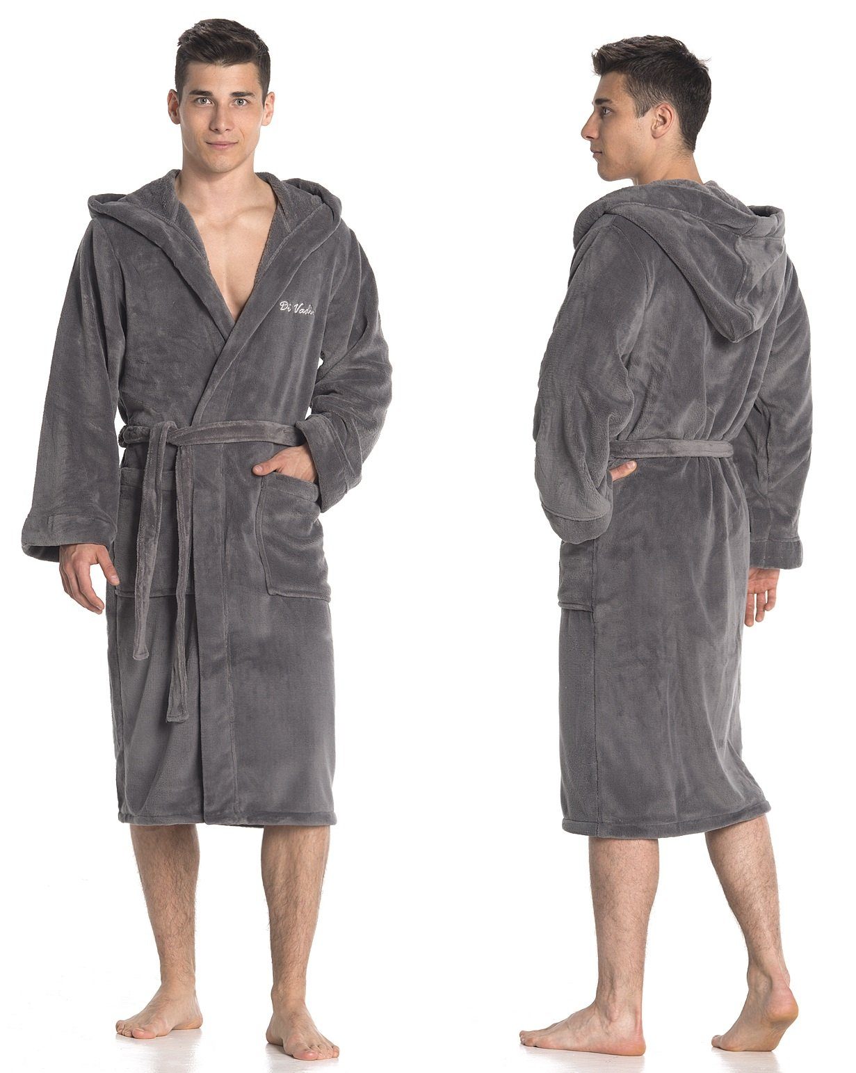 Di Vadini Bademantel Di Vadini UNISEX Herren Damen Bademantel FLORENZ mit Kapuze, wadenlang, Polyester, Weitenverstellung, Bindegürtel, mit Kapuze
