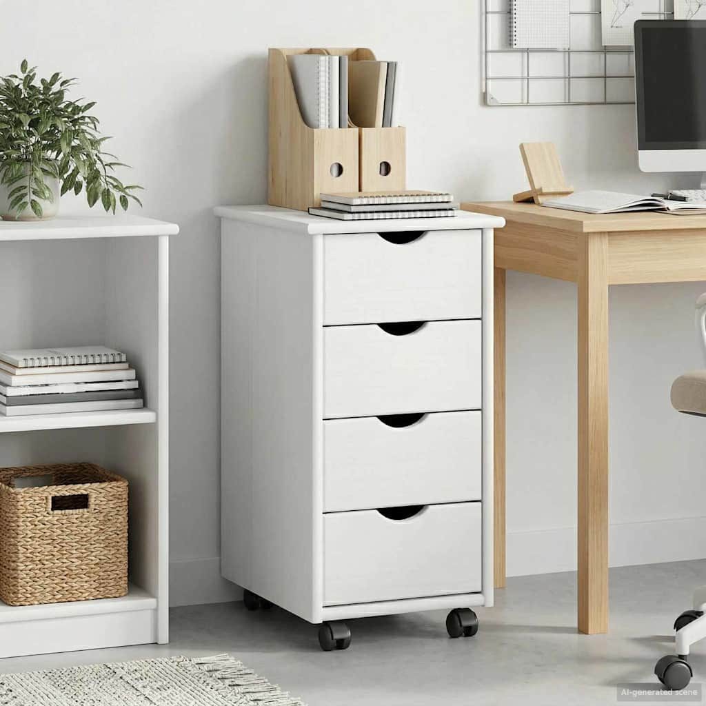 vidaXL Schranksystem Rollschrank Mit Rad Weiß 34 x 39 x 65,5 cm Massivholz Kiefer (1-St)