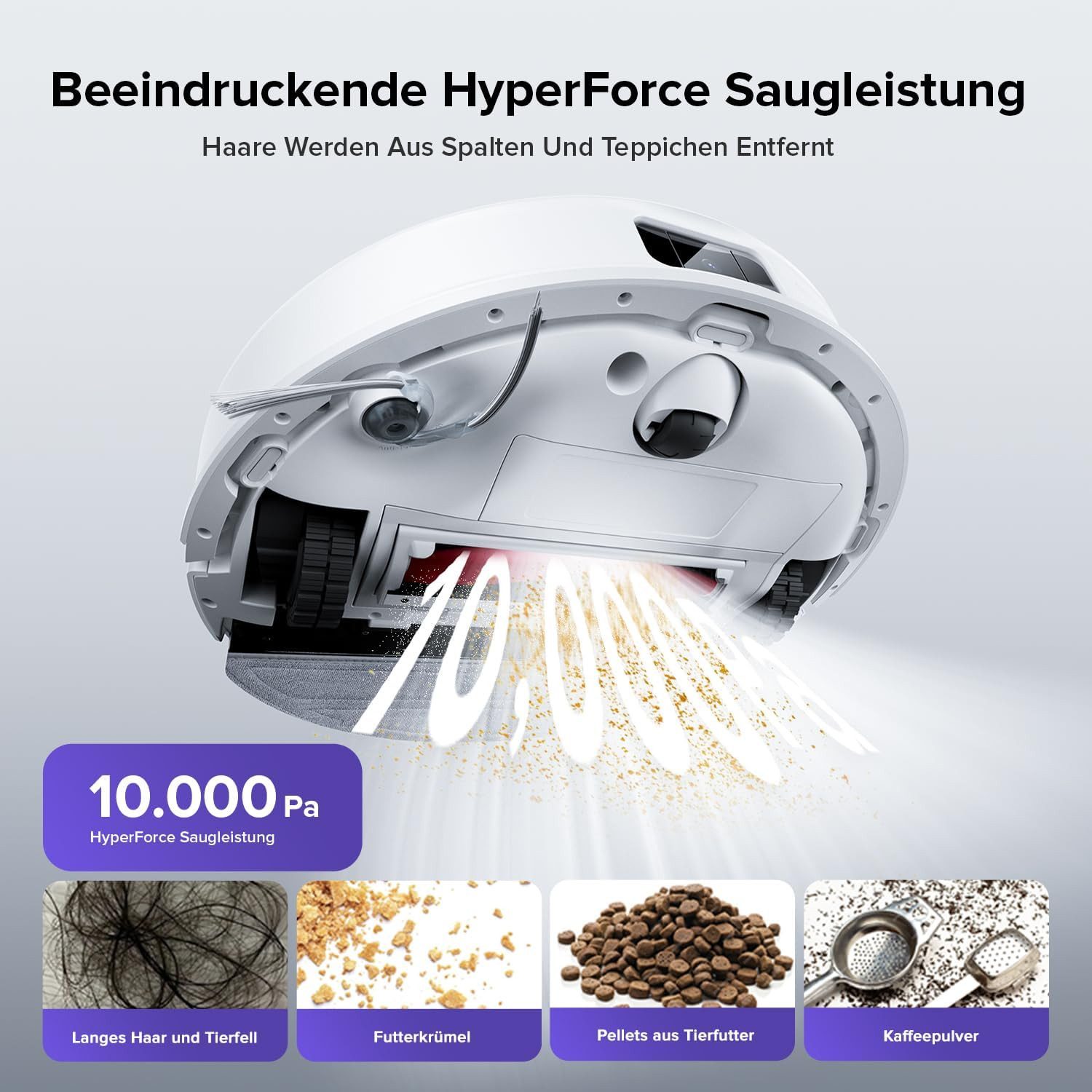 Roborock Saugroboter Q10 S5 Roboter Staubsauger, 10000 Pa HyperForce Saugkraft, Dual Anti-Tangle System, Auto Lifting Mopping, Ideal für Tierhaare, Teppiche, Hartböden