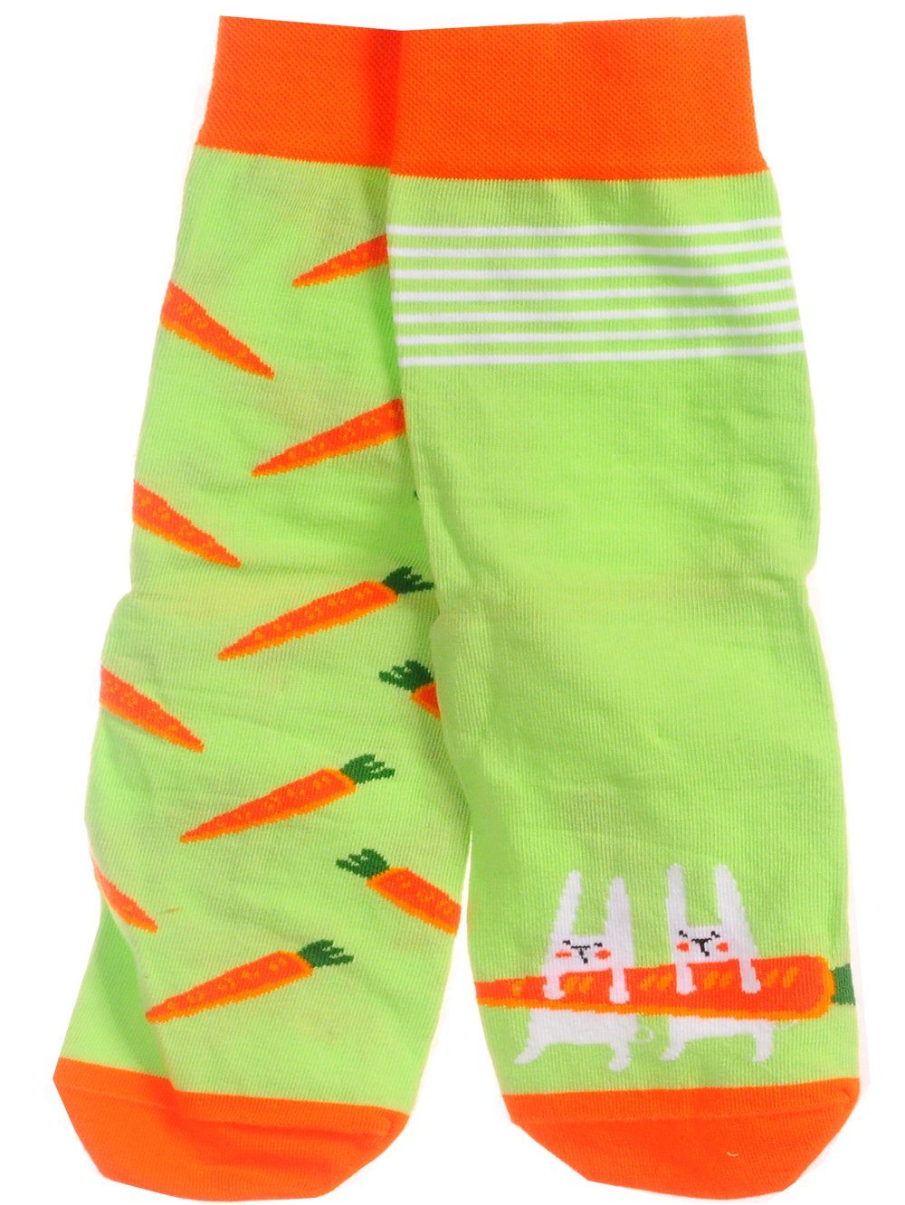 Martinex Freizeitsocken 1 Paar Socken lustige bunte witzige Strümpfe in Grün mit Häschen und Karotten Muster, 35 37 38 39 40 41 42 43 45 36