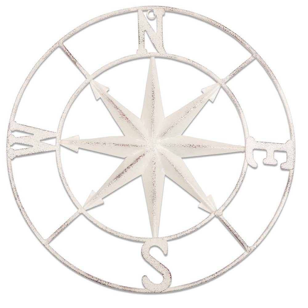 NUODWELL Wanddekoobjekt Metall kompass Vintage-Stil Wandbehang Kompass Weiß Wanddekoration