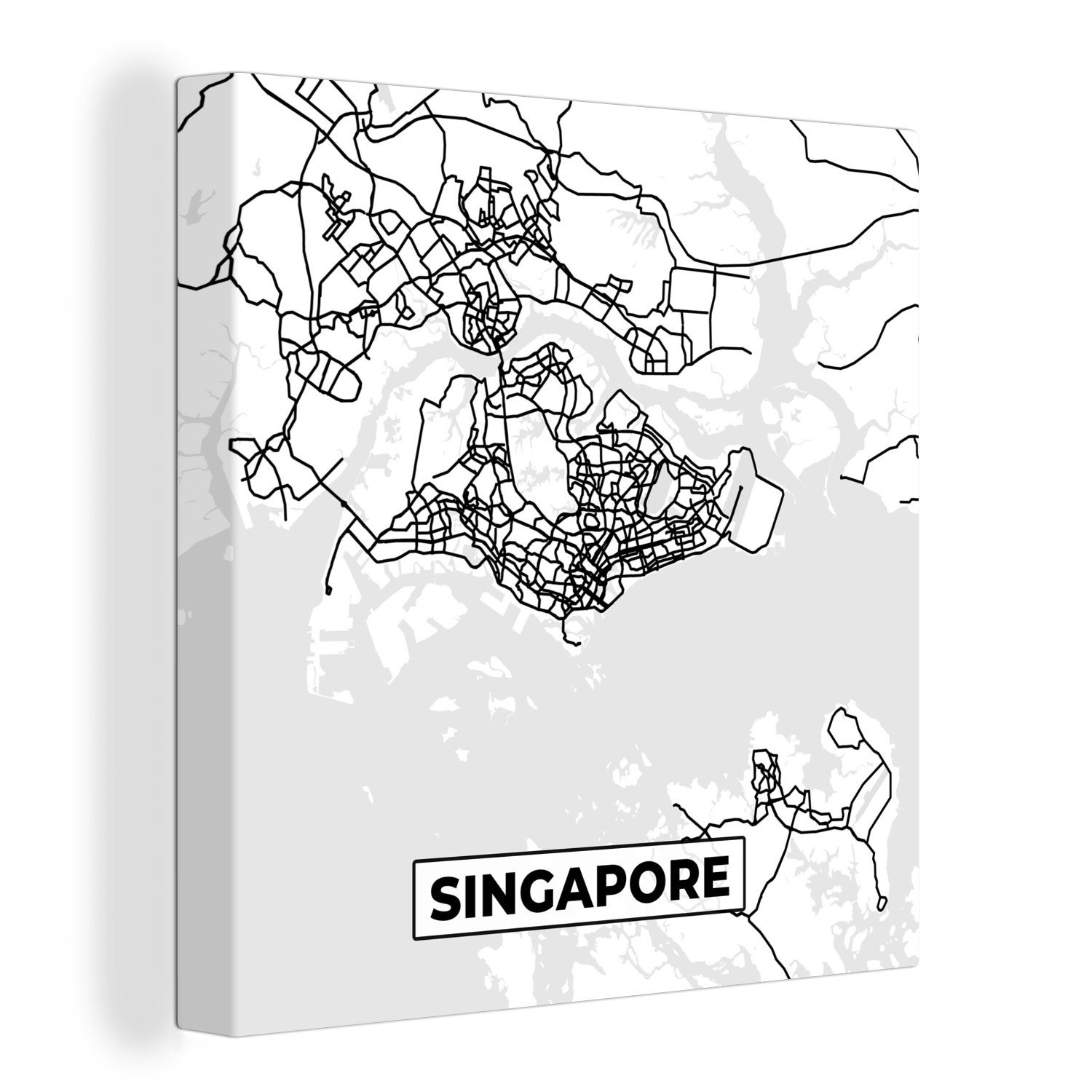Schlafzimmer St), Karte, Bilder - für - - - weiß (1 Schwarz Karte Wohnzimmer und Leinwandbild Singapur OneMillionCanvasses® Stadtplan Leinwand