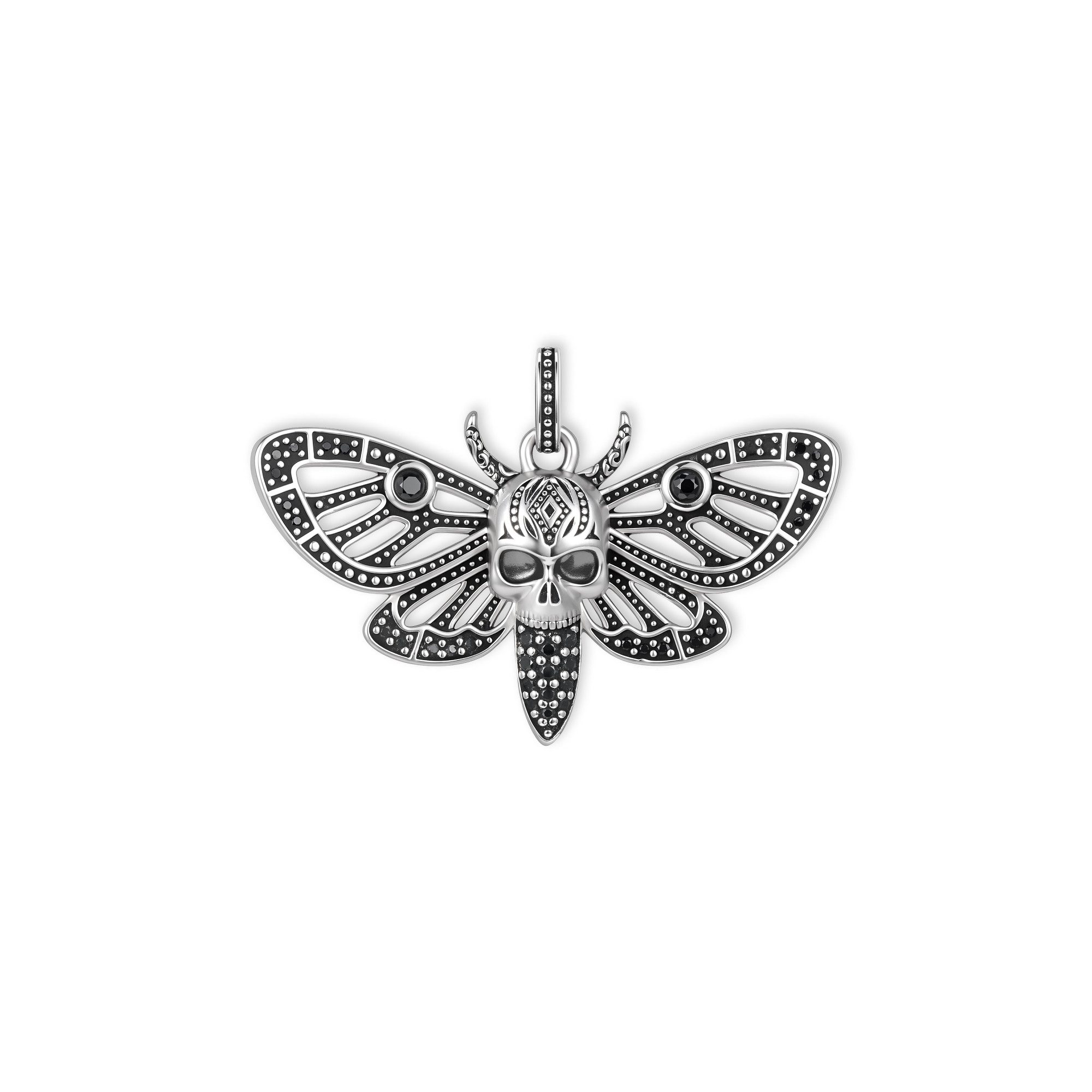 Seinerzeit FLORA & FAUNA Kettenanhänger Nyx Motten Anhänger, Schmuck aus 925 Sterling Silber (Von geheimnisvollen Nachtfaltern und dunkler Symbolik inspiriert – Unisex Schmuck – ein charakterstarker Begleiter im Alltag und zu besonderen Anlässen, 1-tlg., inkl. Geschenkverpackung für Frauen ob Freundin, Mutter, Ehefrau, Oma), rhodiniert, geschwärzt und Zirkonia-Steinen