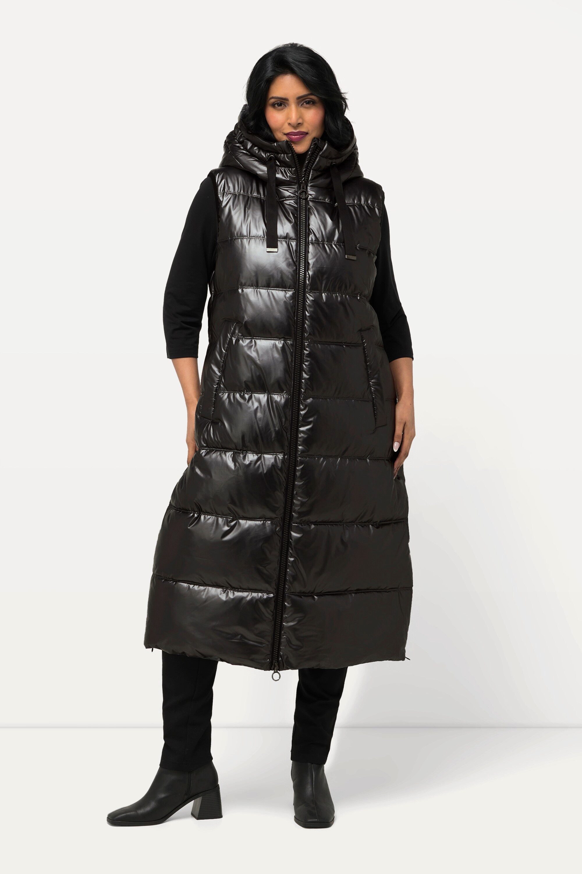 Steppweste Longweste Metallic-Schimmer 2-Wege-Zipper recycelt