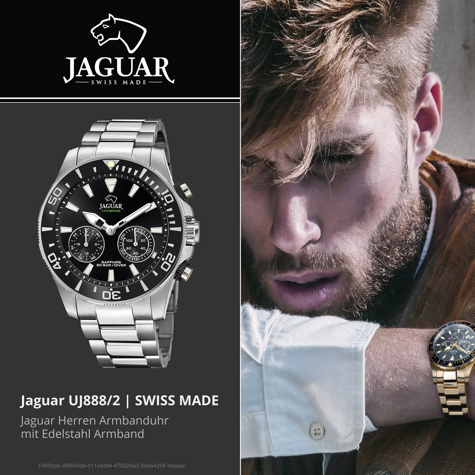 JAGUAR Multifunktionsuhr Jaguar Herrenuhr Edelstahl silber Jaguar, (Multifunktionsuhr), Herren Armbanduhr rund, Edelstahlarmband silber – Bild 4 von 5