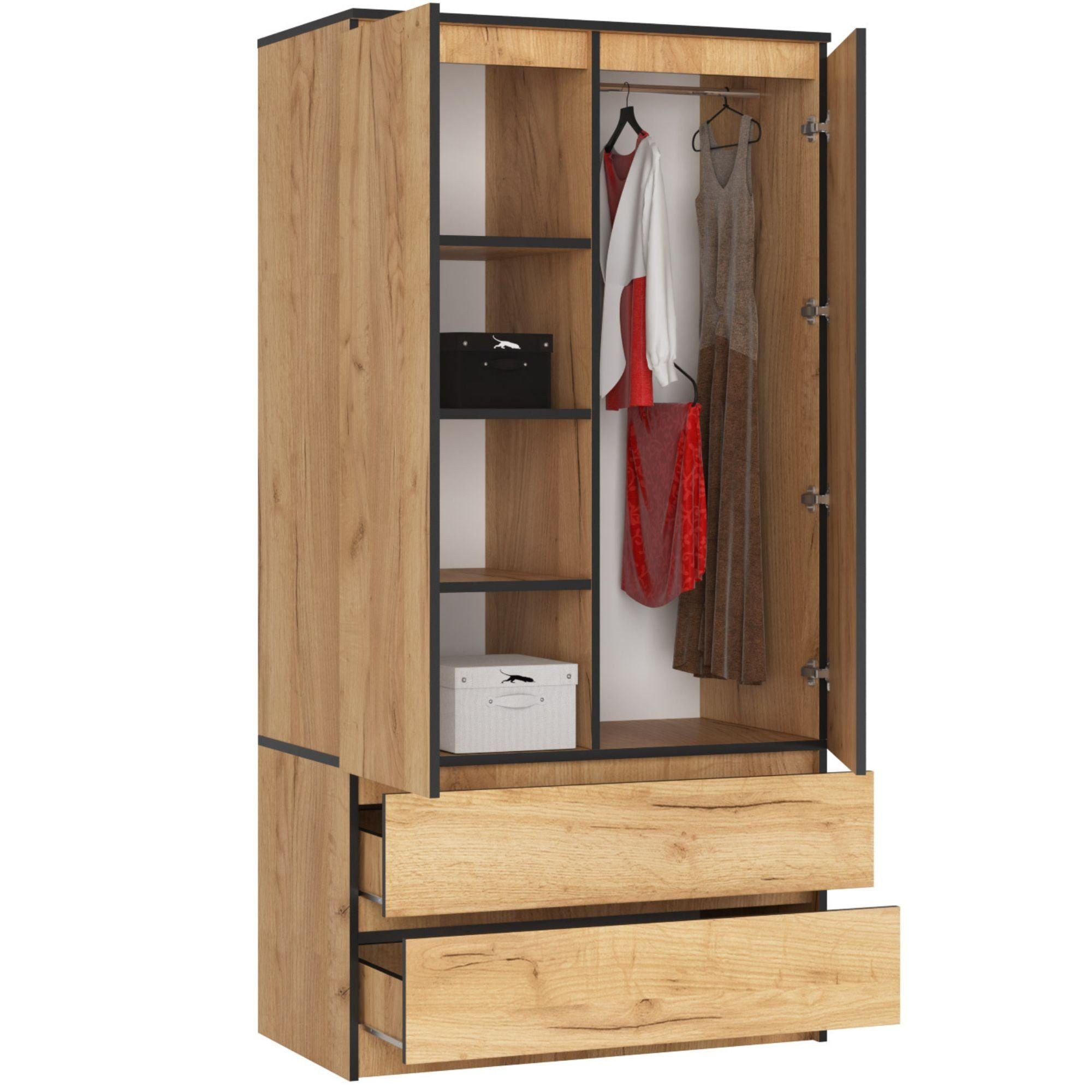 Raumhirsch Furniture Kleiderschrank Modernes Möbelstück in Eiche - Praktischer Stauraum - Kleiderschrank Robuster Kleiderschrank, Soft-Close, 90x180x51 cm