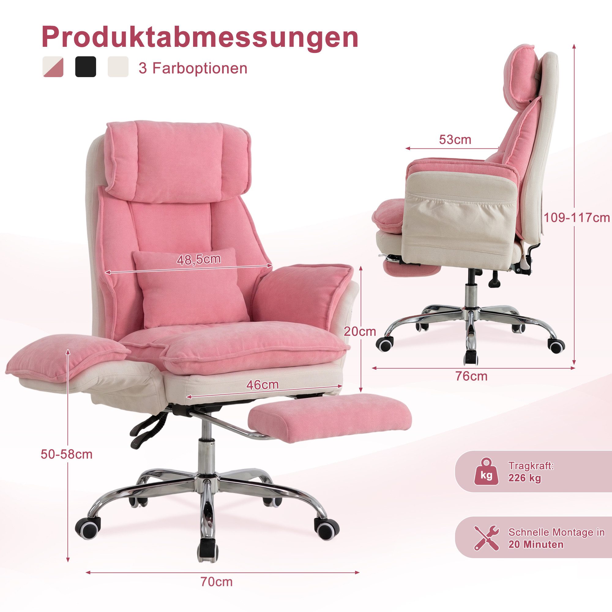 UEV Bürostuhl ergonomisch mit klappbarer Fußstütze Mesh bis 226kg, neigbar bis 150° (Packung), Hochklappbare Armlehnen/Integrierte Fußstütze/leichtgängiges Rad – Bild 5 von 5