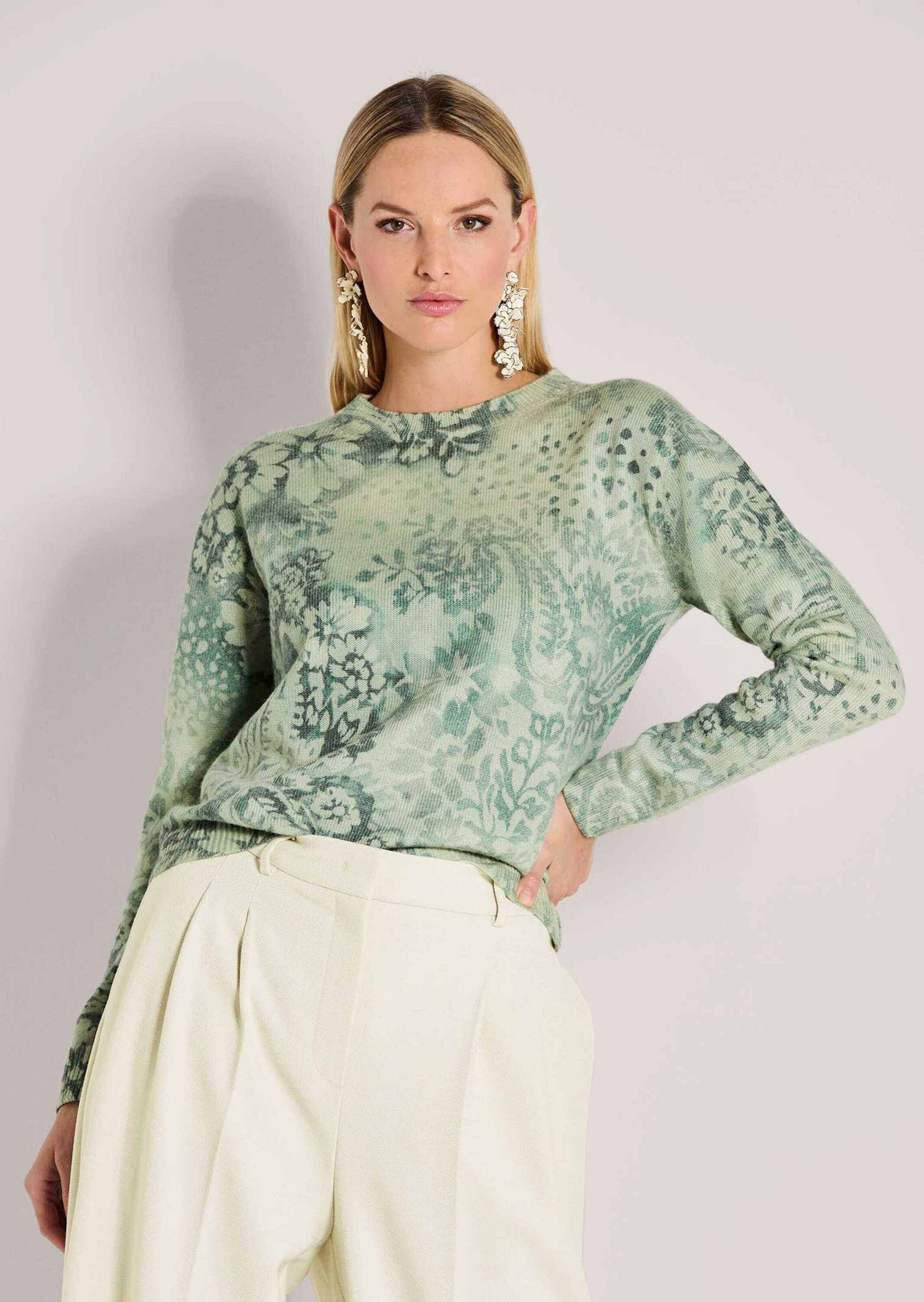 MADELEINE Strickpullover Stilvoller Printpullover mit floralem Muster Herbstsweater mit All-Over-Print, Rundhals und Langarm