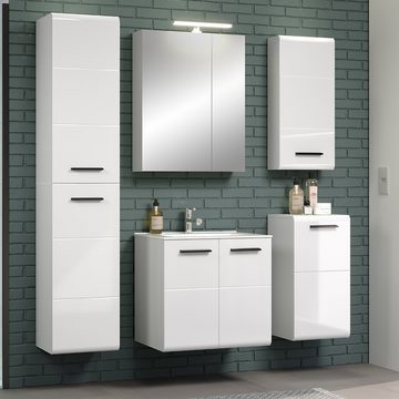 Lomadox Hochschrank RAVENNA-19 Badezimmer mit Wäschekorb in weiß mit weiß Hochglanz : 35/170/33 cm