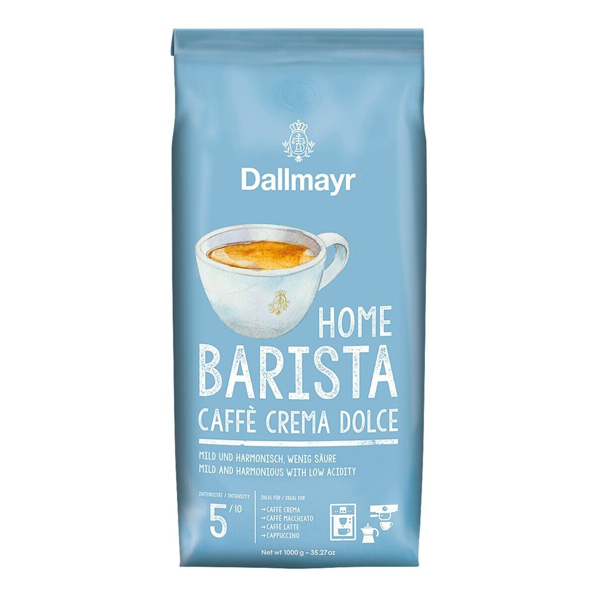 DALLMAYR Kaffee Home Barista Caffè Crema Dolce, 1000 g, ganze Bohnen