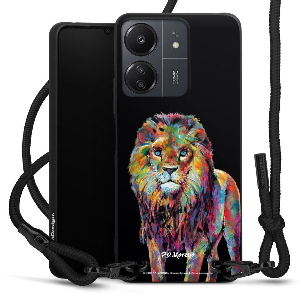 DeinDesign Handyhülle Löwe Tiere Design Lion Colorful Art By P.D. Moreno, Xiaomi Redmi 13C 5G Premium Handykette Hülle mit Band Cover mit Kette