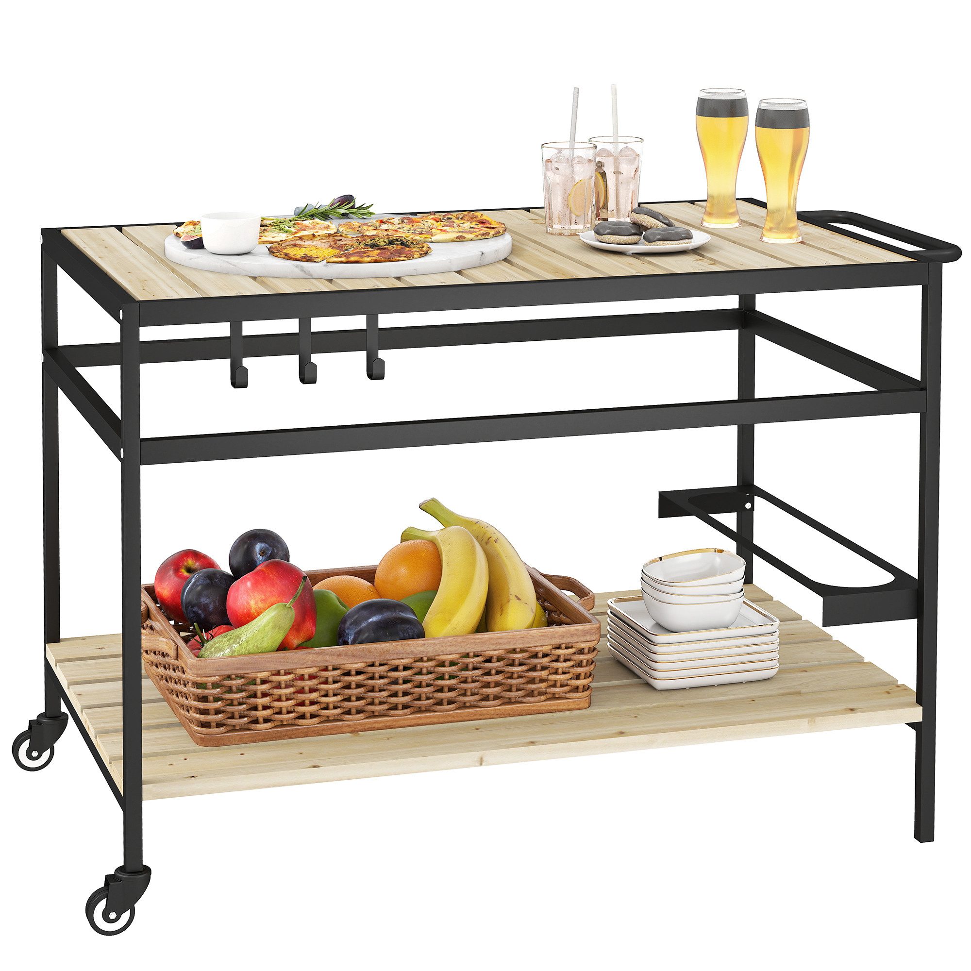 Outsunny Servierwagen Outdoor Multifunktionstisch mit Rollen, für Garten, Balkon, (Outdoor Multifunktionstisch, 1 St., Gartenrollwagen), wetterbeständig, mobil