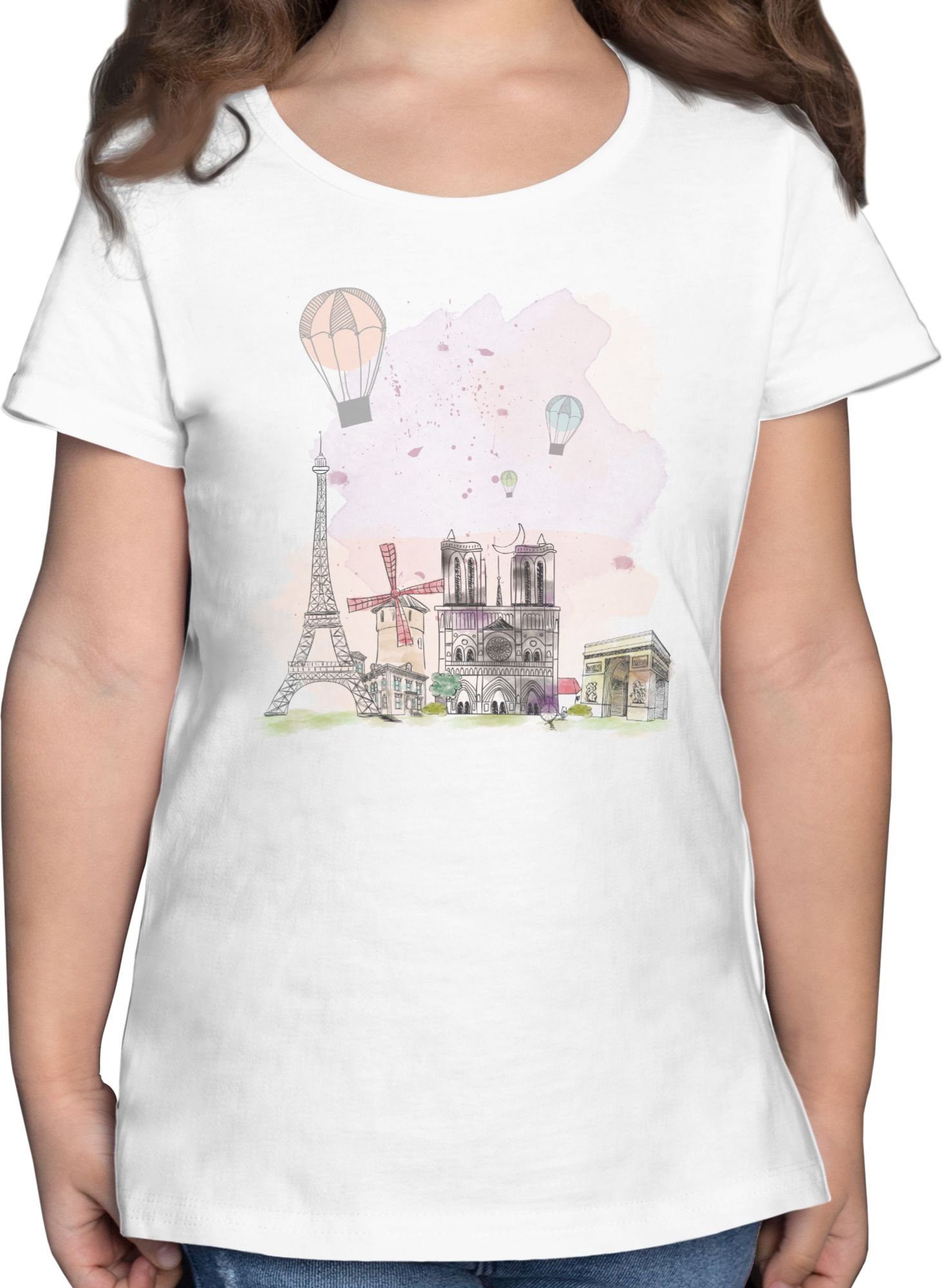 Shirtracer T-Shirt Paris Eiffelturm Notre-Dame Kinder Länder Wappen 1 Weiß