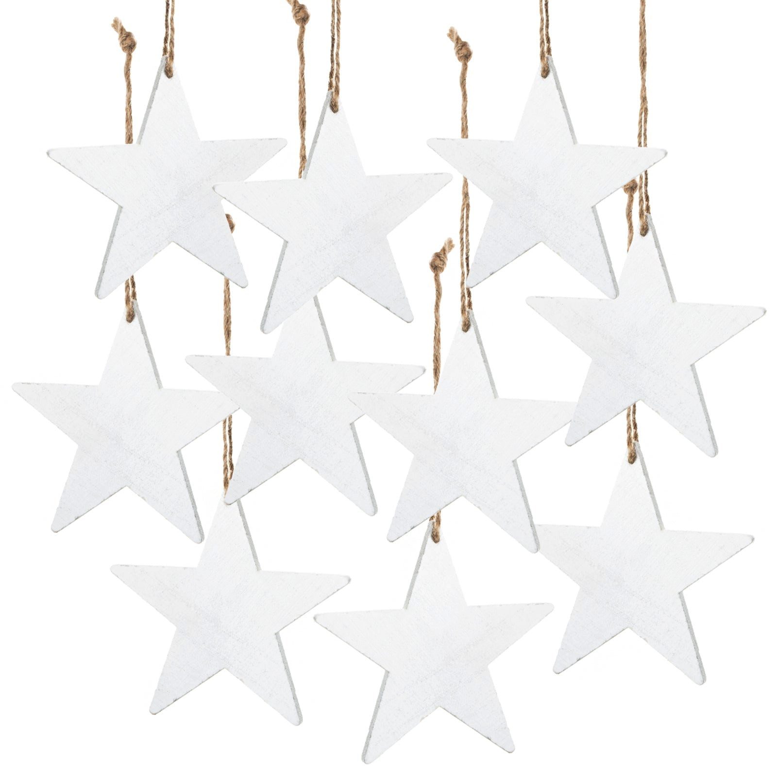 Logbuch-Verlag Dekofigur 10 Sternanhänger weiß aus Holz 10 cm - Christbaumschmuck Weihnachten