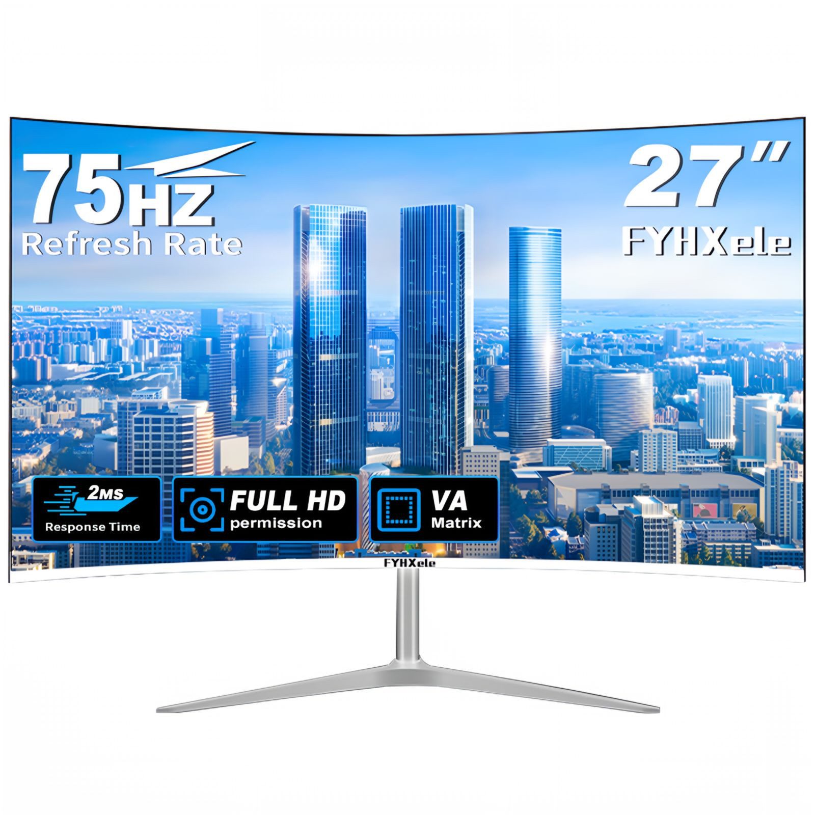 FYHXele FY27FMC Curved-Gaming-Monitor (69 cm/27 ", 1920 x 1080 px, Full HD, 2 ms Reaktionszeit, 75 Hz, VA LCD, 2ms (G/G)