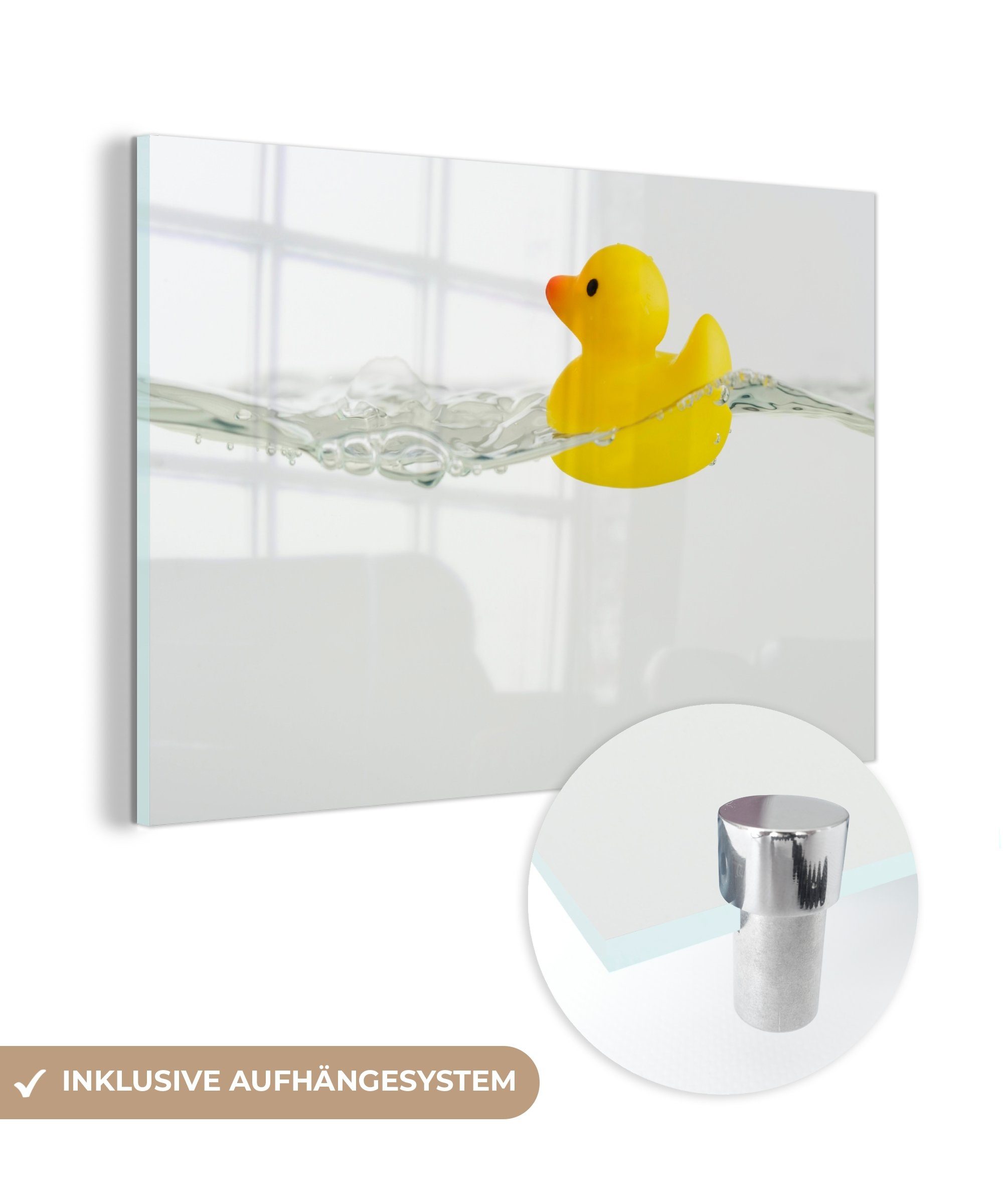 MuchoWow Acrylglasbild Bade-Ente im Wasser, (1 St), Acrylglasbilder Wohnzimmer & Schlafzimmer