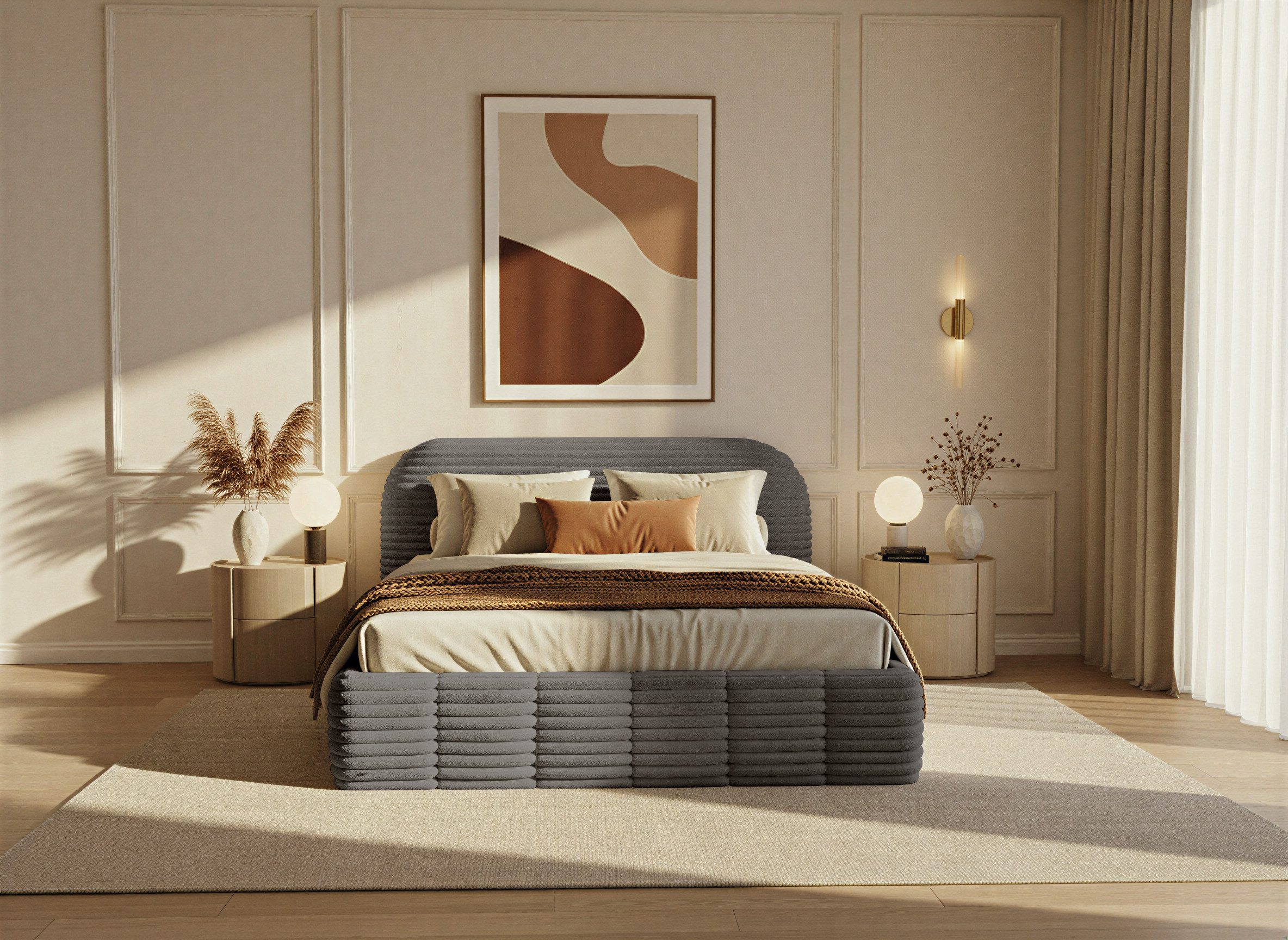 thematys Polsterbett mit Bettkasten 140x200 160x200 180x200 200x200cm (Kopfteil im Oversize-Look und Stauraum – weich, modern und pflegeleicht), Inklusive Lattenrost), Strapazierfähige Stoffe in 5 Farben: Ash,Grau, Weiß, Latte & Kreme