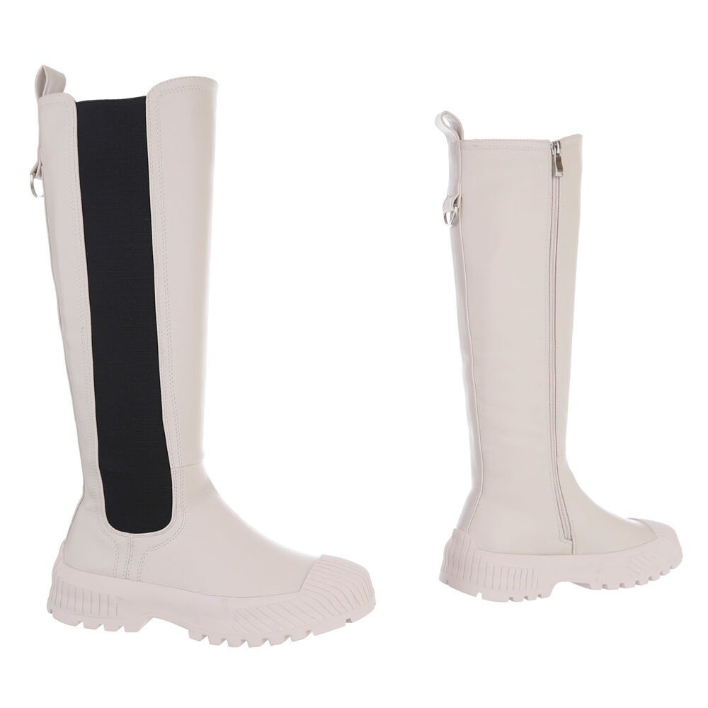 Ital-Design Damen Freizeit Plateaustiefel (78060020) Flach Plateaustiefel in Beige