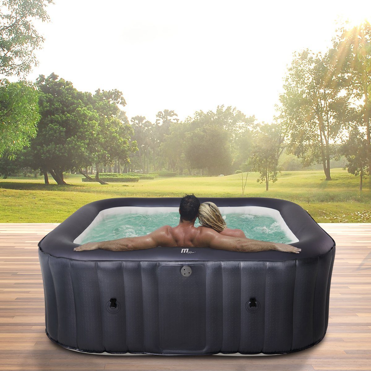 mSpa Whirlpool »aufblasbar Muse Otium M-OT061 für 6 Personen -  Hydro-Massage«, (Outdoor - Indoor Luxus Garten Pool - inkl.  Wärmeschutzabdeckung - UV-C Filter - 40 ° C Schnellheizsystem -  Hydro-Massage-Düsen - Winterfest,