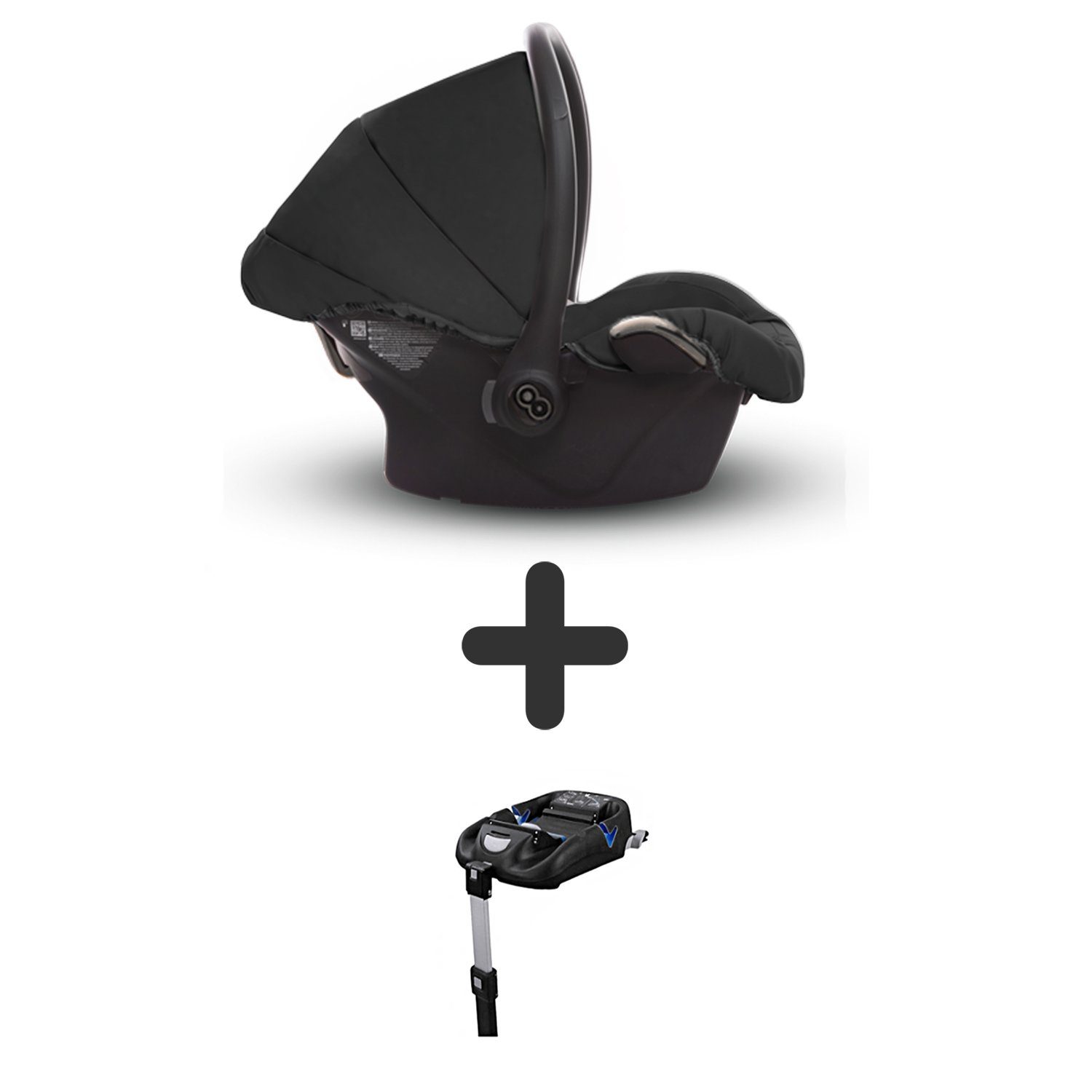 TPFFamily Kombi-Kinderwagen 4 in 1 Musse Ultra, Baby Buggy Babywanne Autositz Isofix Basis, großes Zubehör-Set Kinderwagen 4 in 1 Stoff Schwarz, Gestell Grau