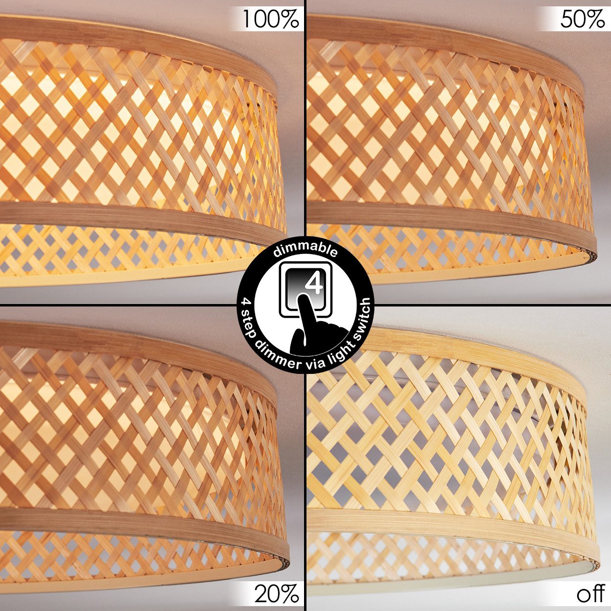 hofstein Deckenleuchte Deckenlampe aus Metall/Bambus/Kunststoff in Weiß/Nat günstig online kaufen