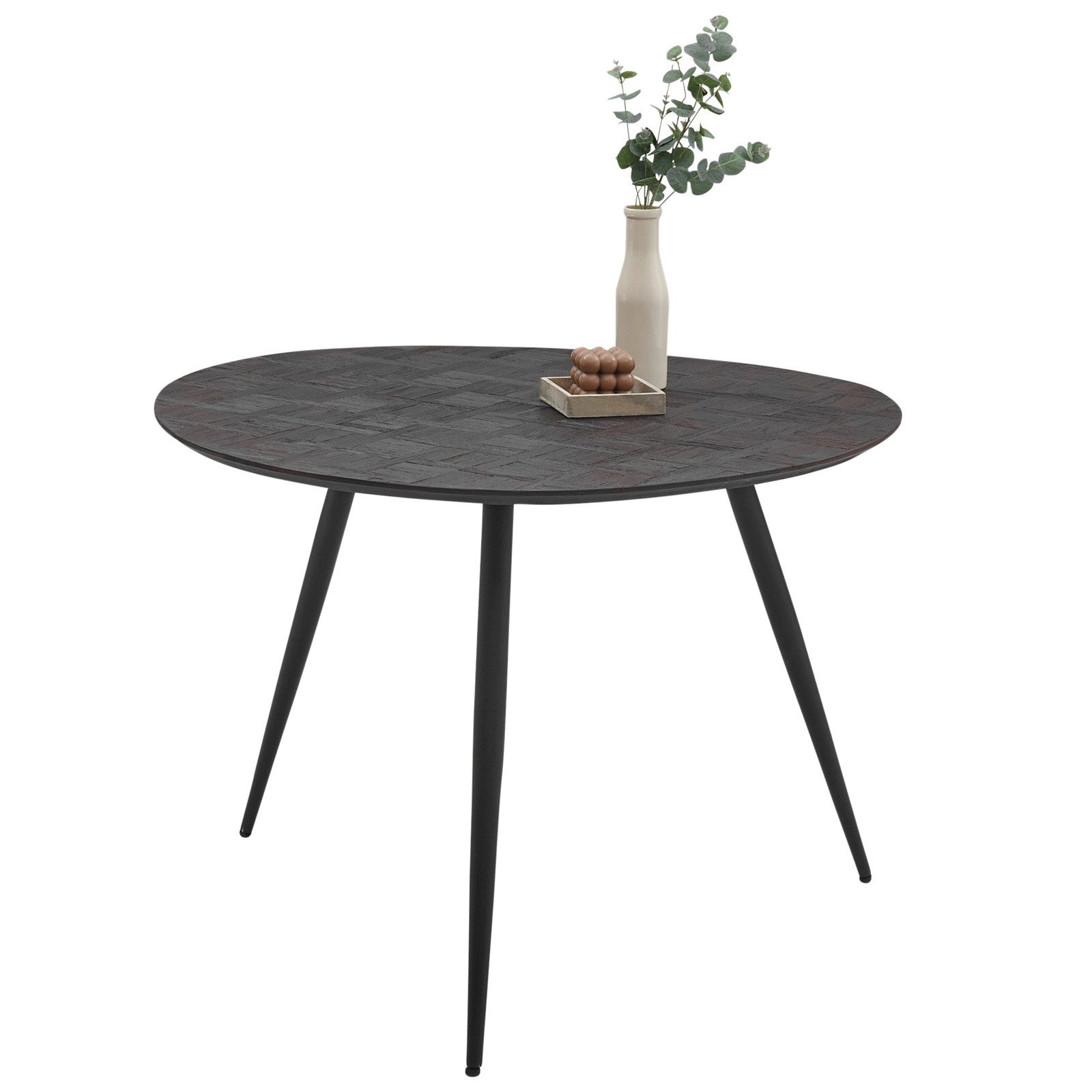 Bega Consult Esstisch Esstisch Joe wankelförmig recyceltes Teakholz 111x108 cm, Nachhaltiges Altholz mit Unikat-Charakter. Edle Schweizer Kante