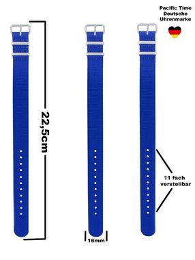 Pacific Time Quarzuhr Kinderuhr Lernuhr Textil 2 Durchzugsband royal blau 12929, + hübsches buntes Regenbogen Armband - Gratis Versand
