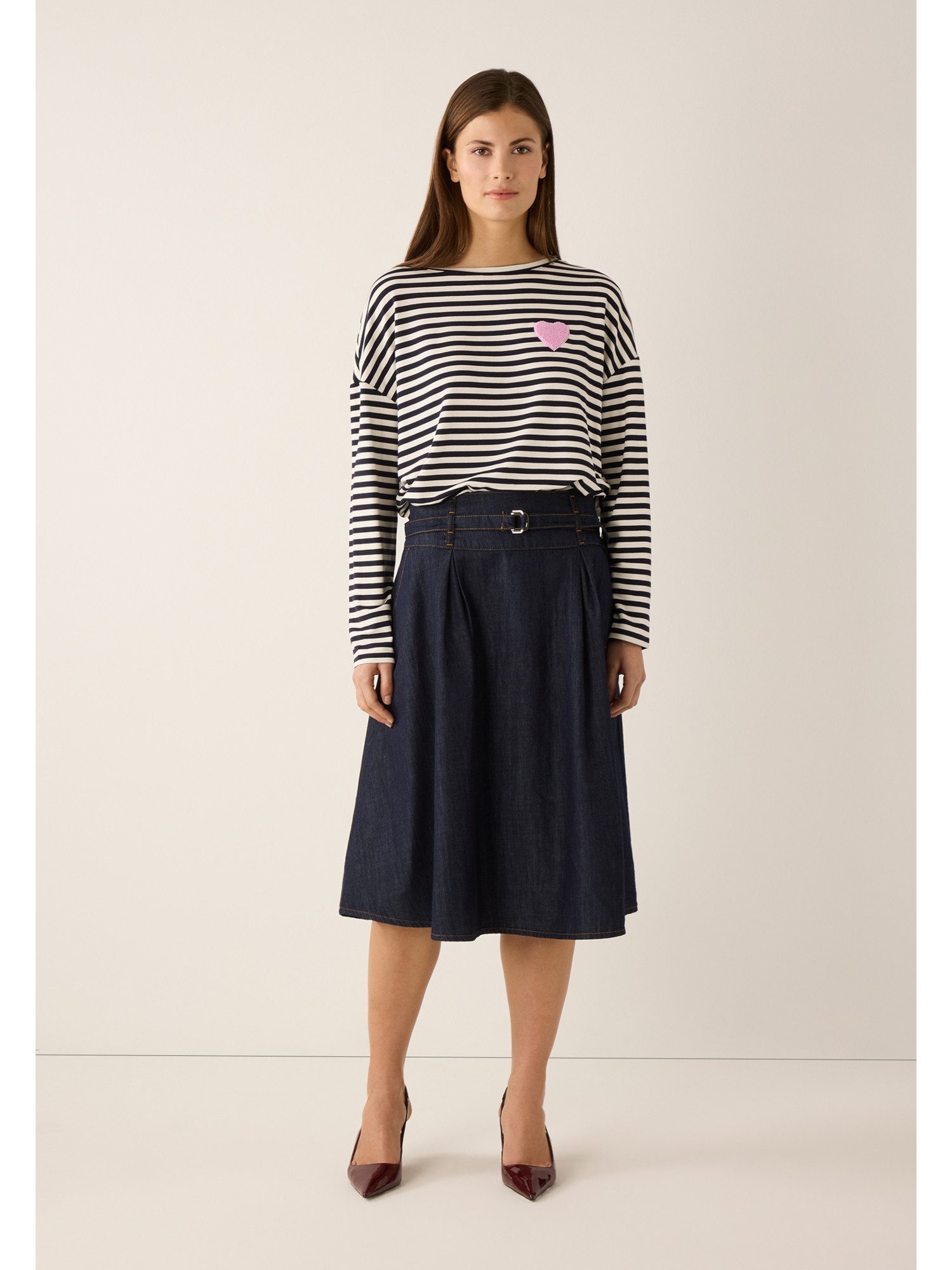 MORE&MORE Midirock ausgestellter Midi-Jeansrock günstig online kaufen