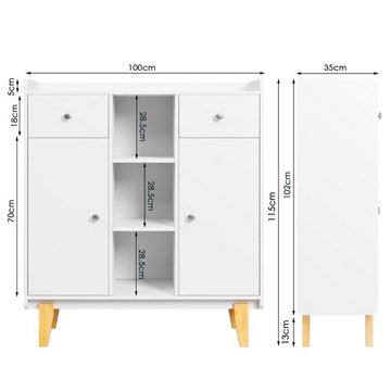 EVERY Sideboard Kommode Highboard Küchenschrank, Breite 100 cm, 2 Schubladen, 7 Fächer, offene Fächer