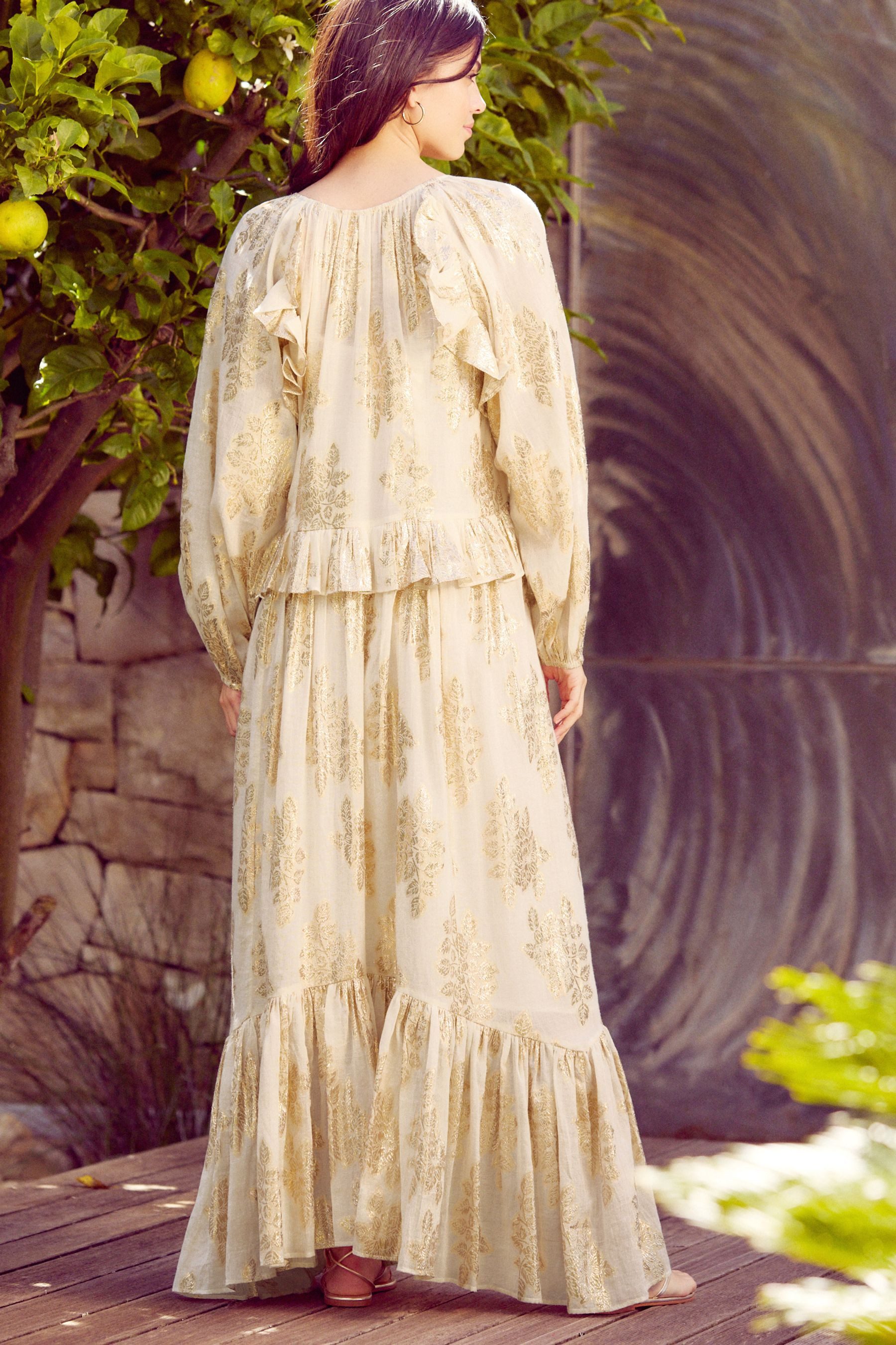 Next Maxikleid N. Premium Maxikleid mit langen Ärmeln, Rüschen (1-tlg) günstig online kaufen