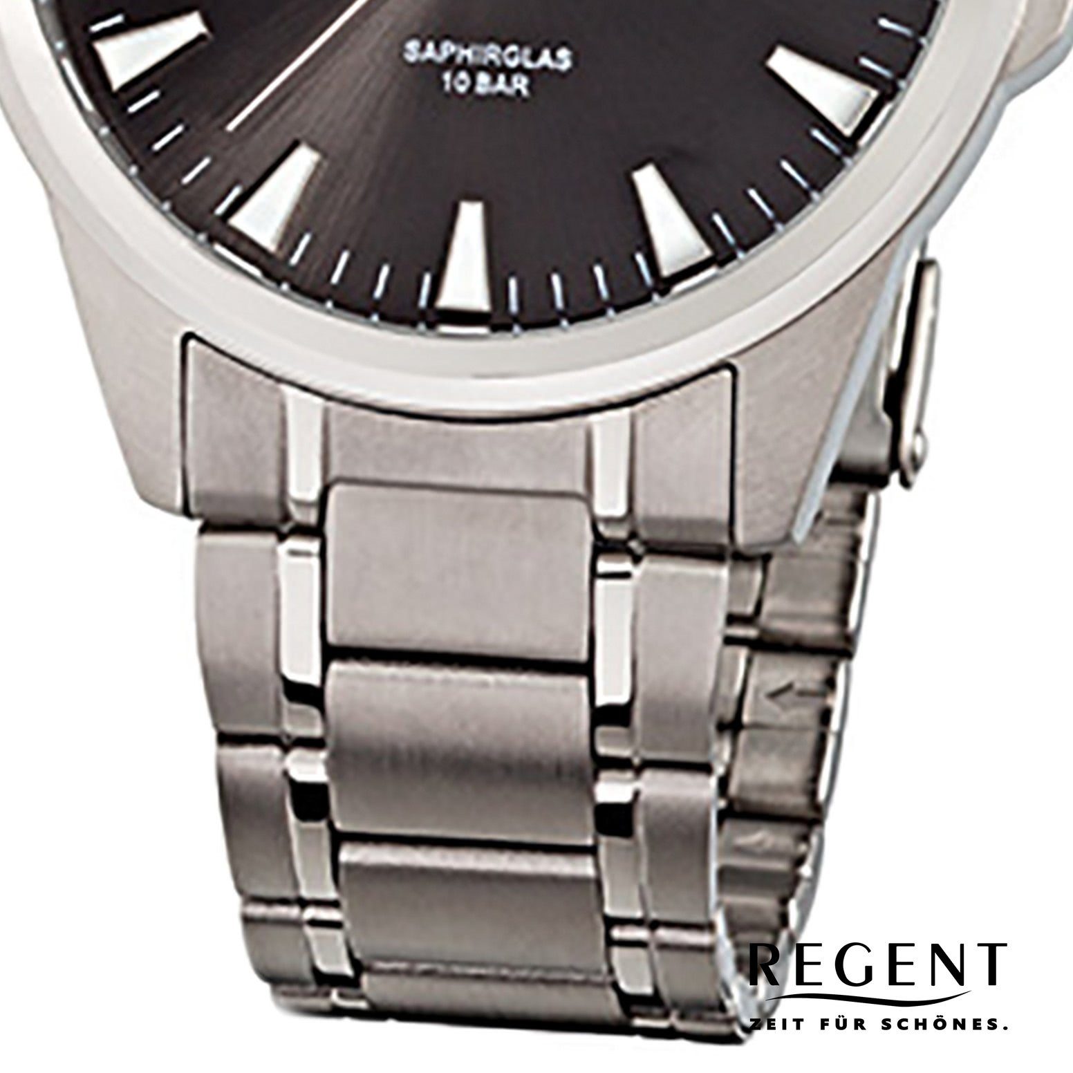 Armbanduhr rund, 40mm), Regent Analog, silber Herren-Armbanduhr Titanarmband Quarzuhr groß Herren Regent (ca.