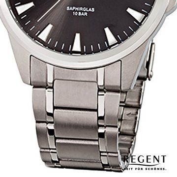 Regent Quarzuhr Regent Herren-Armbanduhr silber Analog, (Analoguhr), Herren Armbanduhr rund, groß (ca. 40mm), Titanarmband