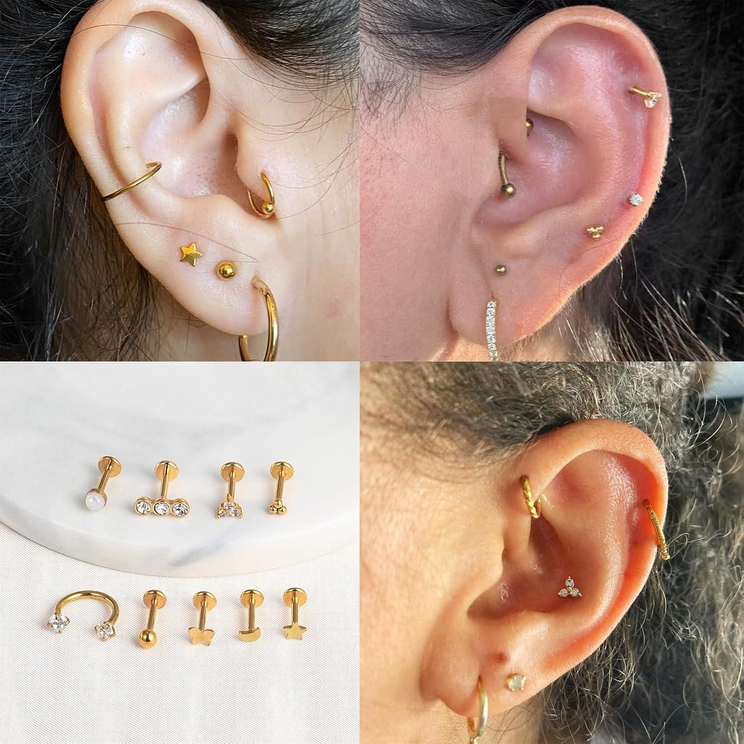 MODRSA Piercing-Set 16G Acryl Lippenpiercing Set 9 Stück Chirurgenstahl Tragus Helix