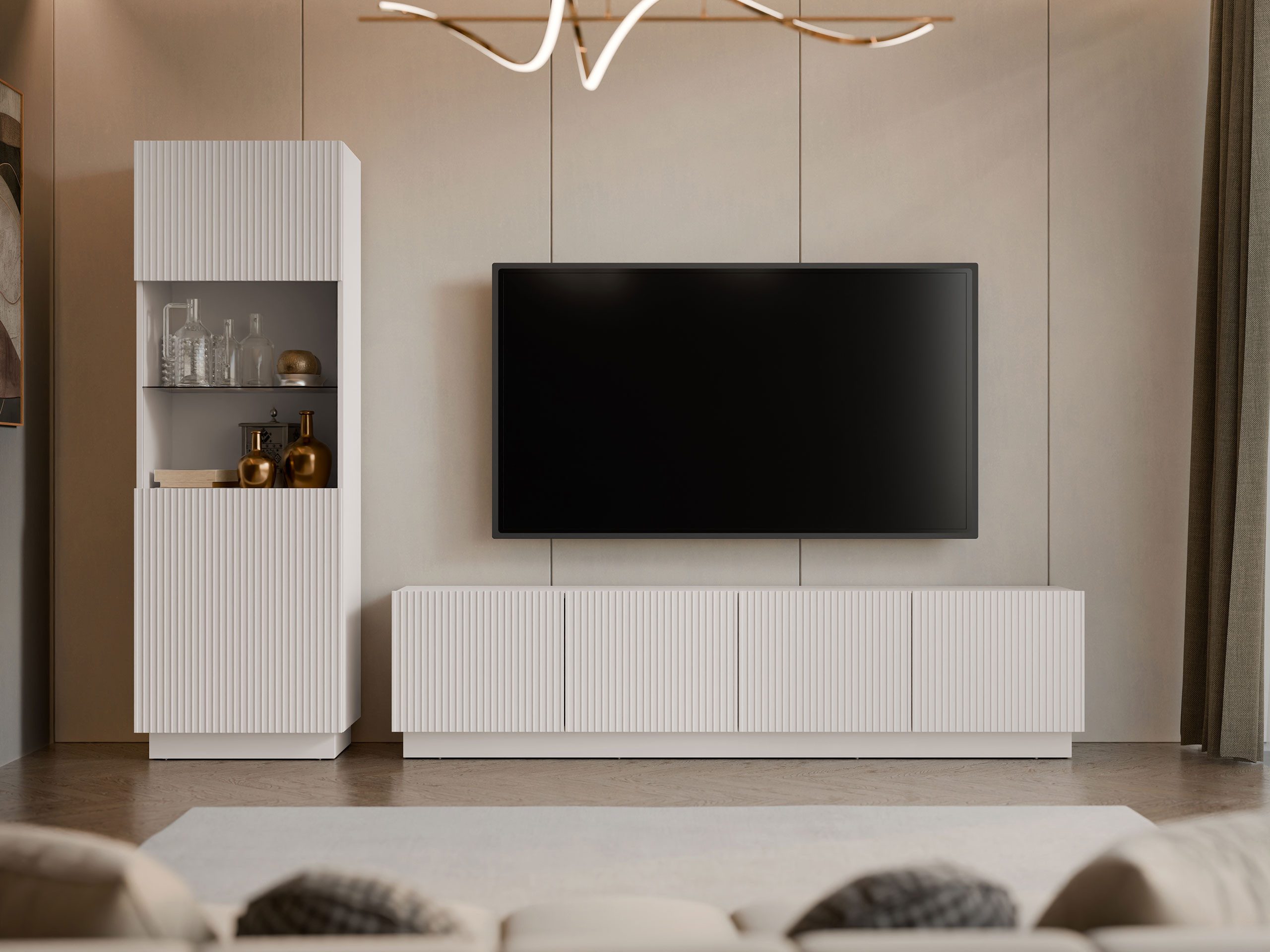 MIRJAN24 Wohnzimmer-Set Liverti I, (2er-Set, Vitrine, TV-Lowboard), Gefräste Fronten